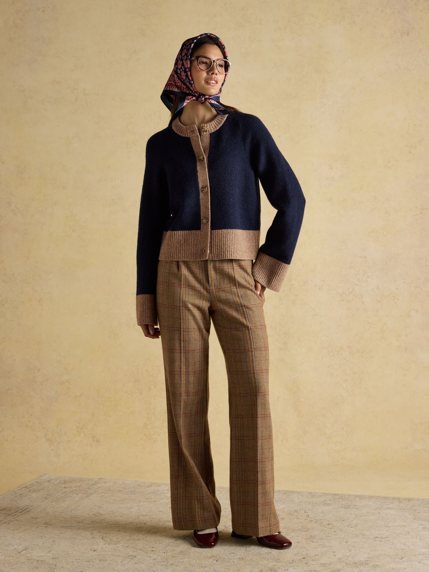 Nora Navy/Tan Knitted Cardigan