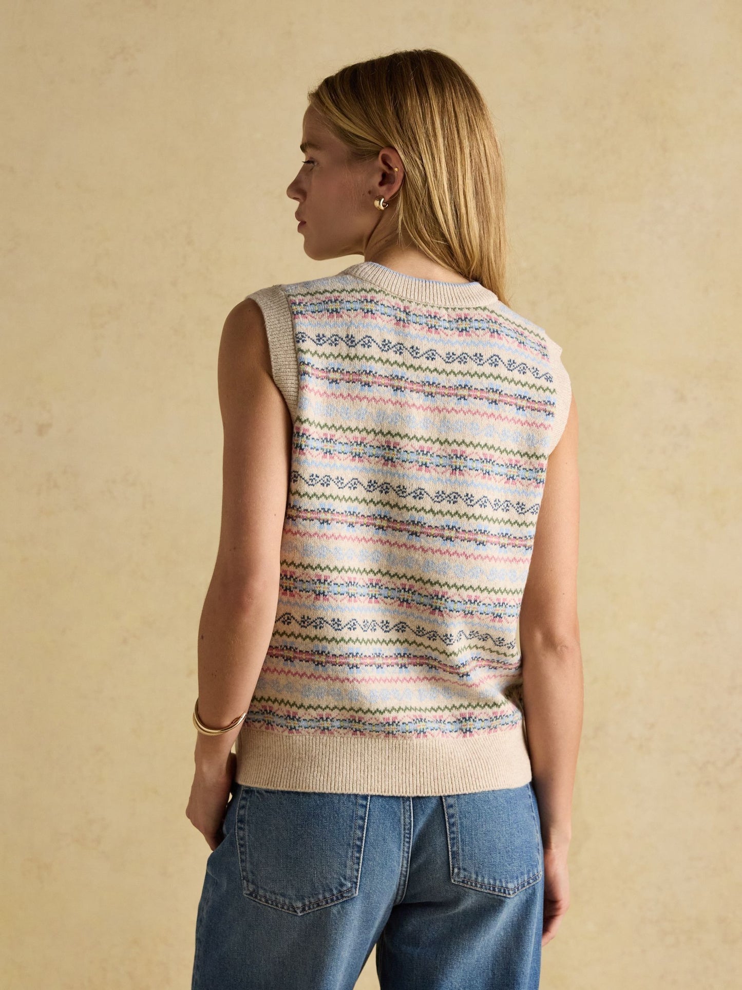 Islay Cream V Neck Fairisle Cotton Rich Vest