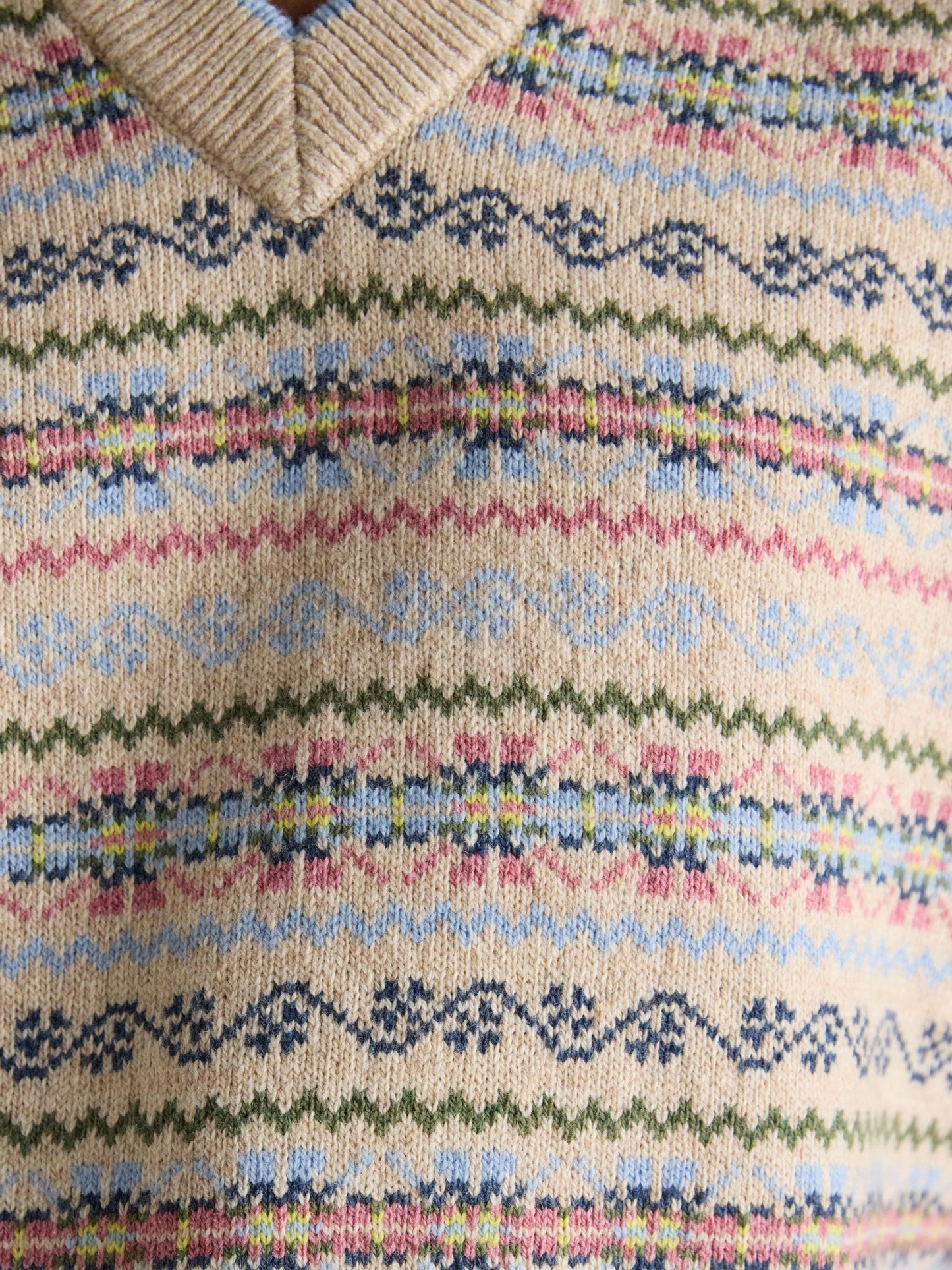 Islay Cream V Neck Fairisle Cotton Rich Vest