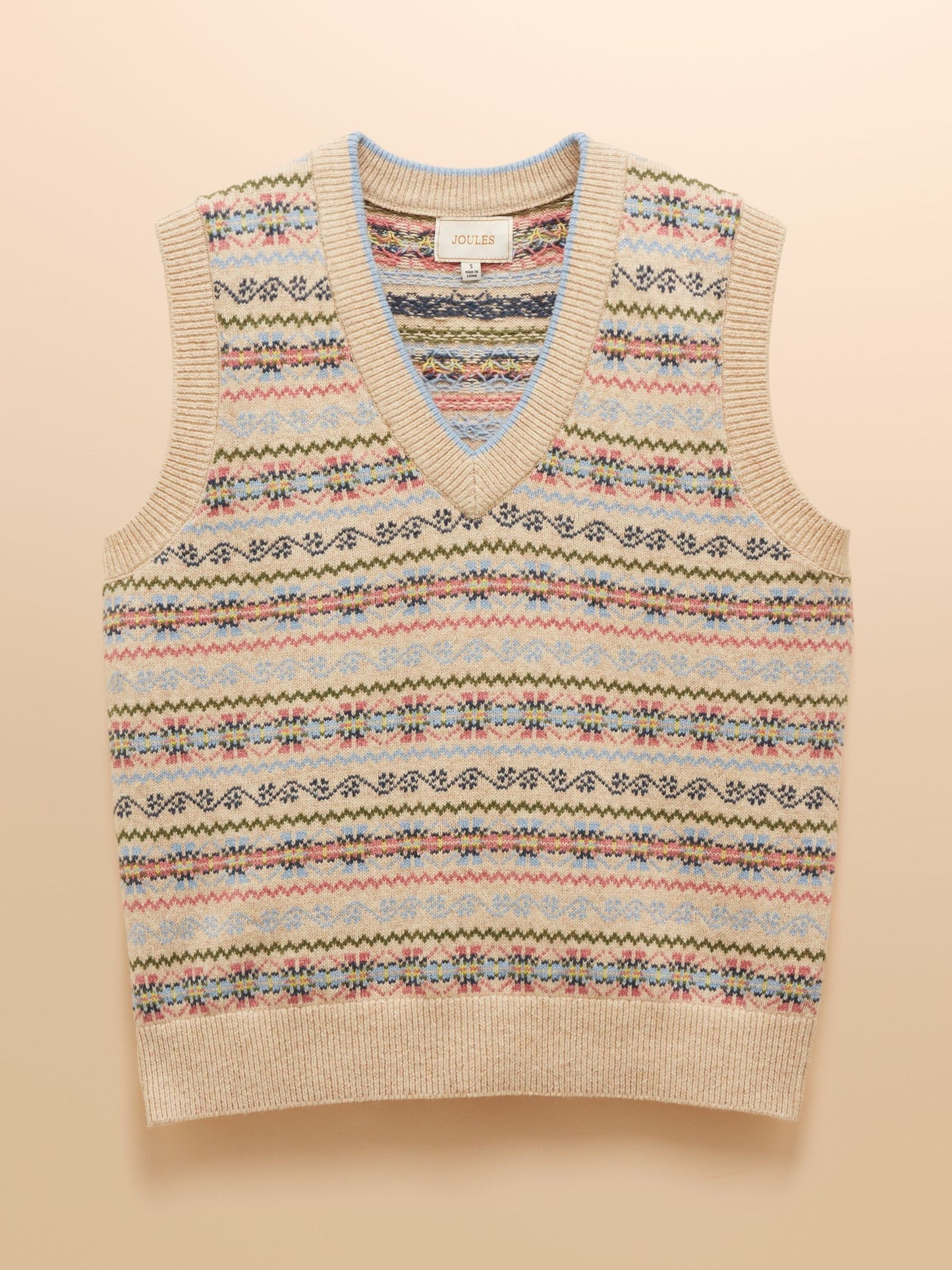 Islay Cream V Neck Fairisle Cotton Rich Vest