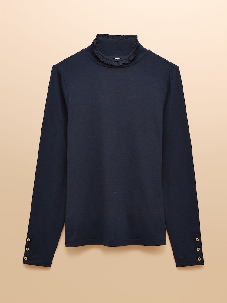 Amy Navy Long Sleeve High Neck Jersey Top