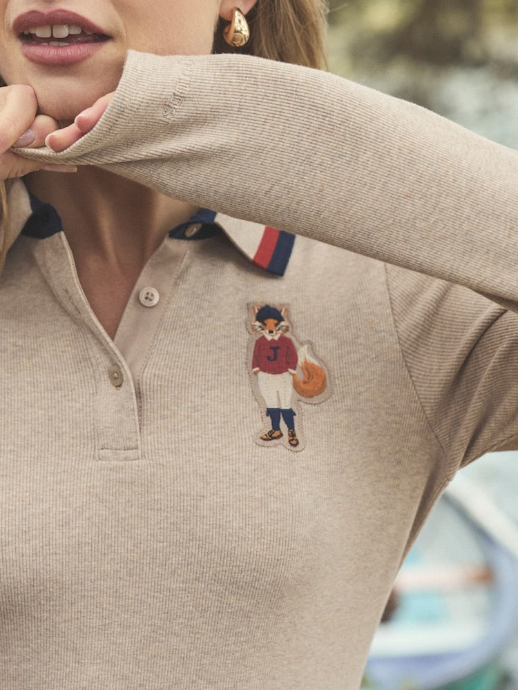 Fairfield Neutral Ribbed Long Sleeve Polo Shirt