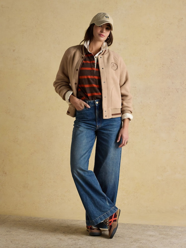 Margot Neutral Varsity Fleece Bomber Jacket