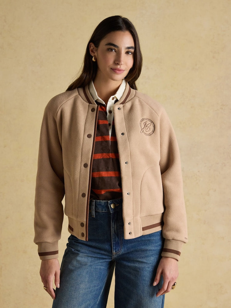 Margot Neutral Varsity Fleece Bomber Jacket