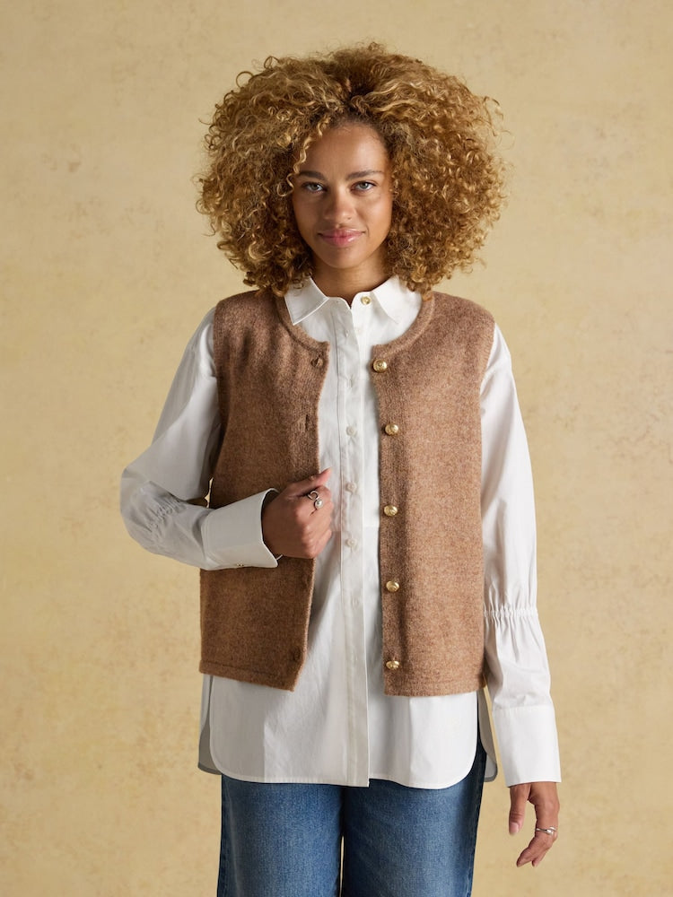 Holly Camel Button Through Knitted Vest