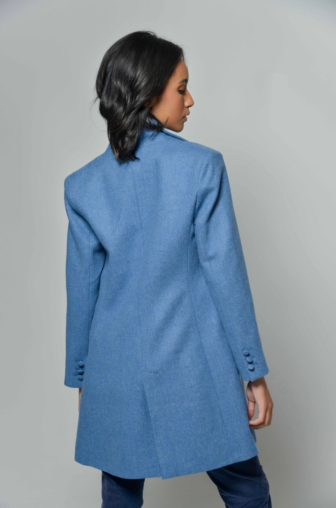 Anna Blue Herringbone Jacket