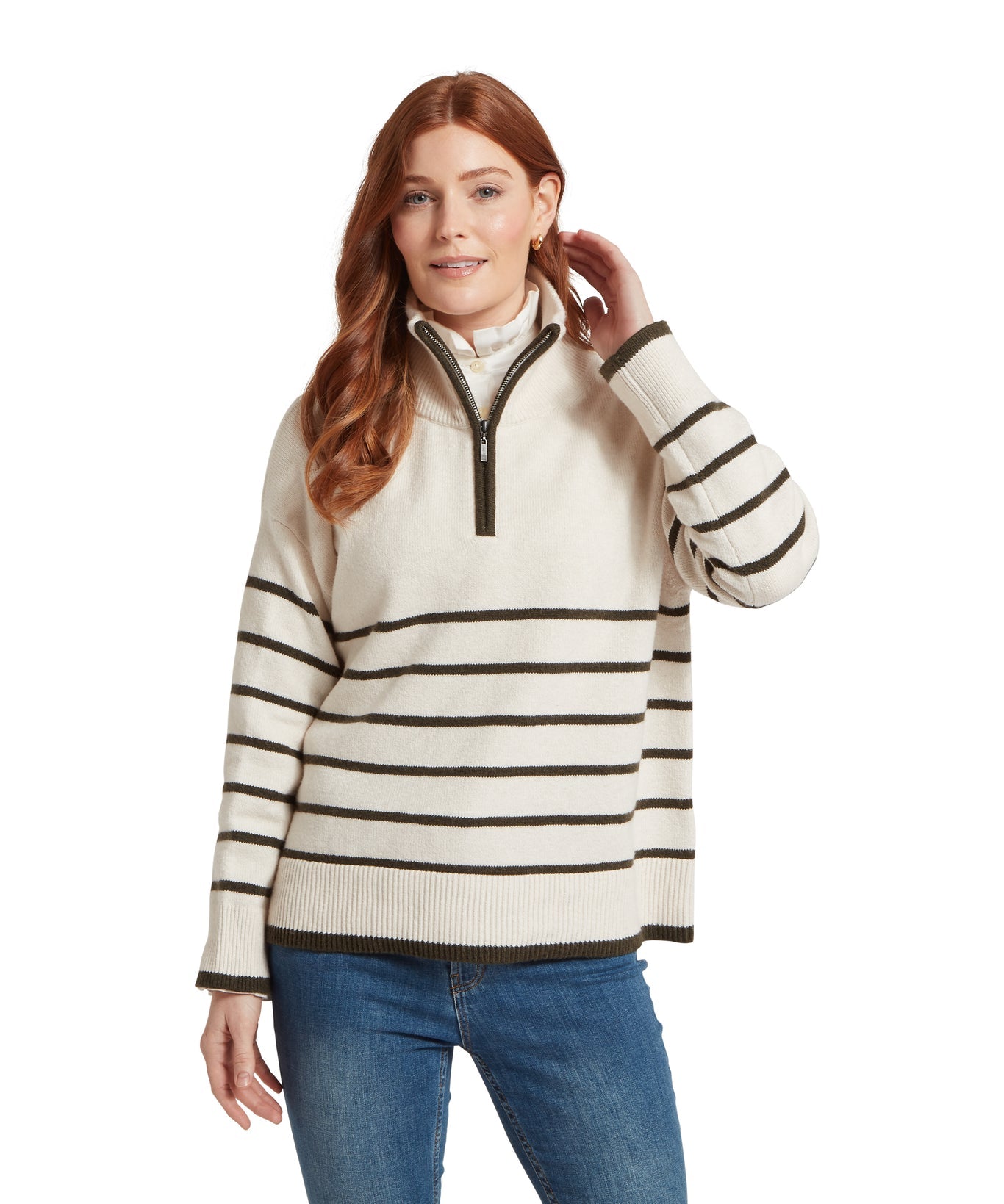 Sandsend Quarter Zip Jumper White/Loden