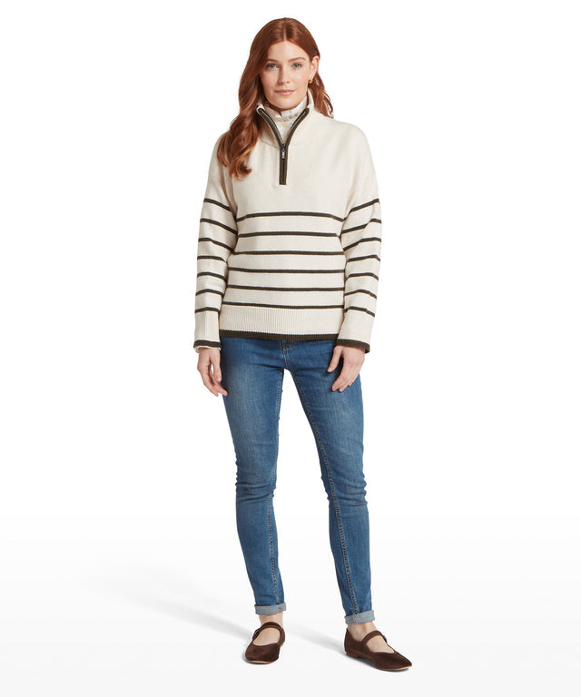 Sandsend Quarter Zip Jumper White/Loden