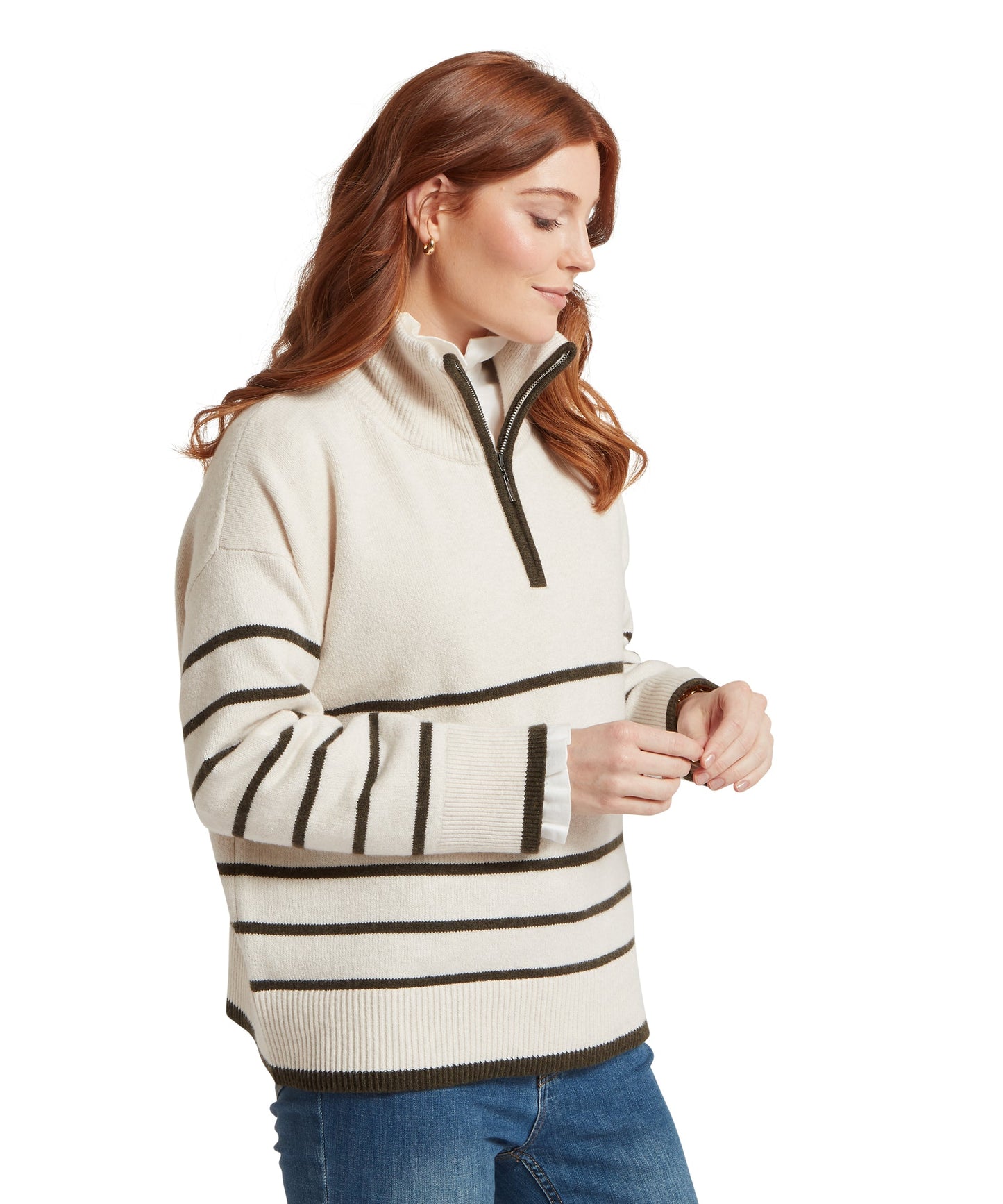 Sandsend Quarter Zip Jumper White/Loden
