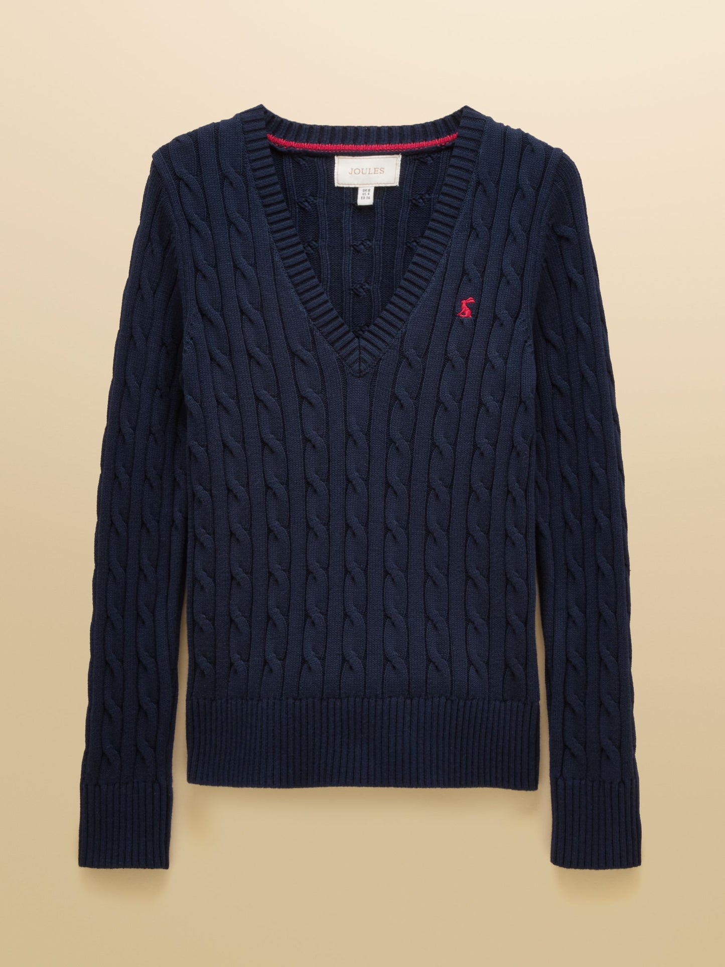Navy Classic V-Neck Cotton Cable Knit Jumper