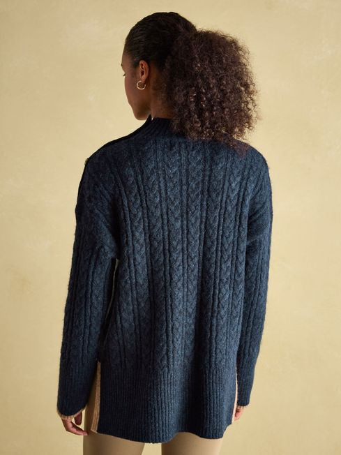 Betsy
Navy Button Shoulder Cable Jumper