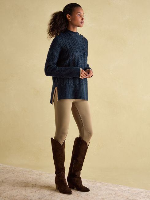 Betsy
Navy Button Shoulder Cable Jumper
