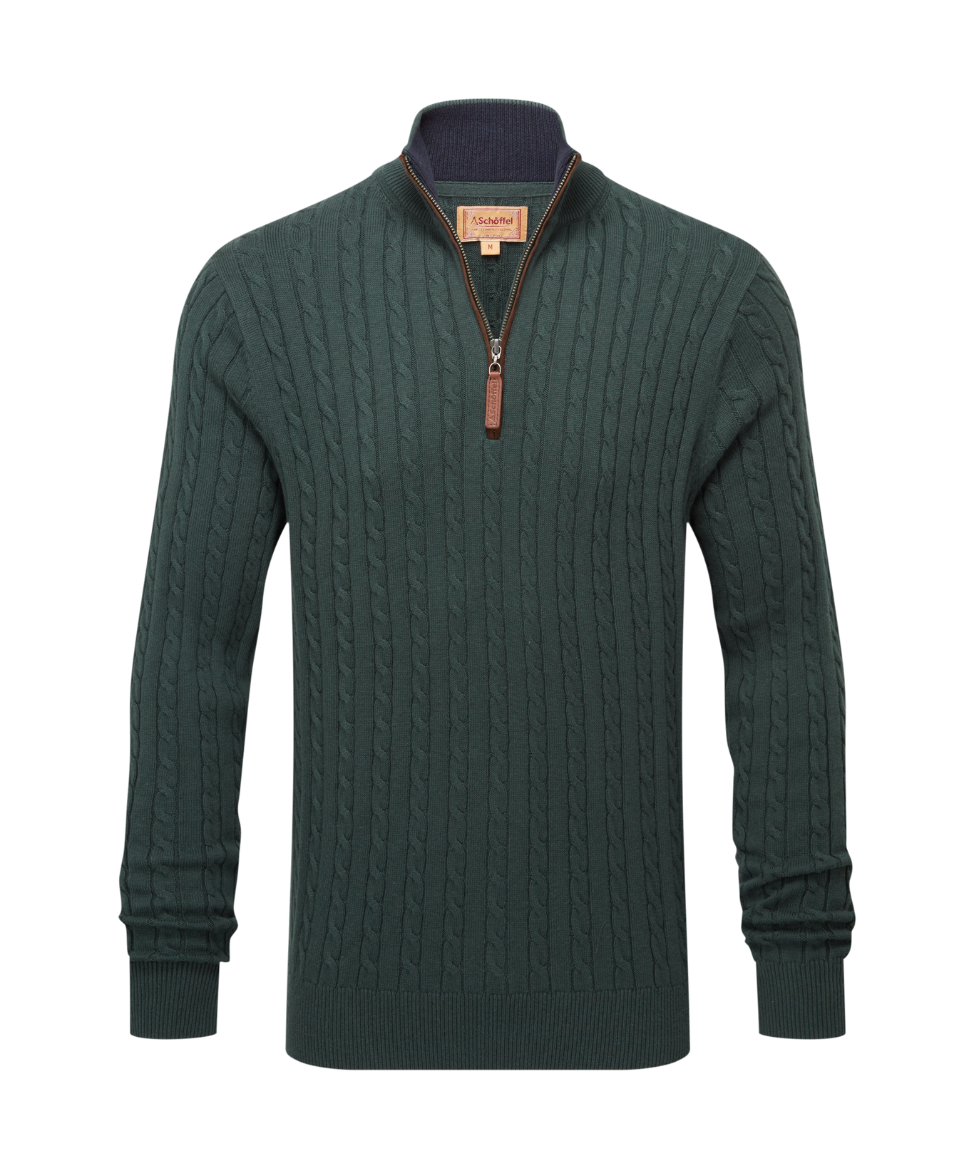Calton Cotton Cashmere Cable Quarter Zip Jumper Botanical Green
