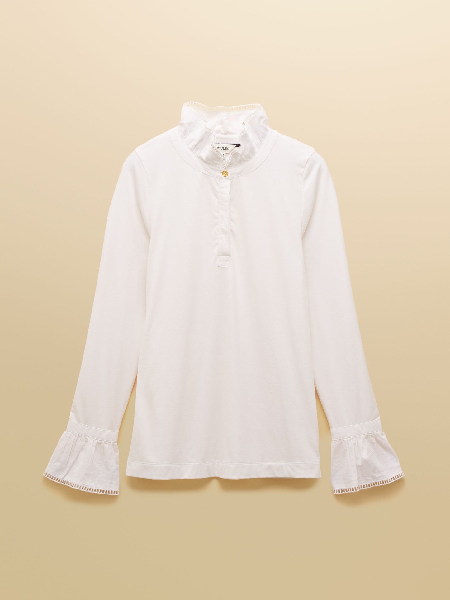 Kate White Long Sleeve Frilled Neck Top