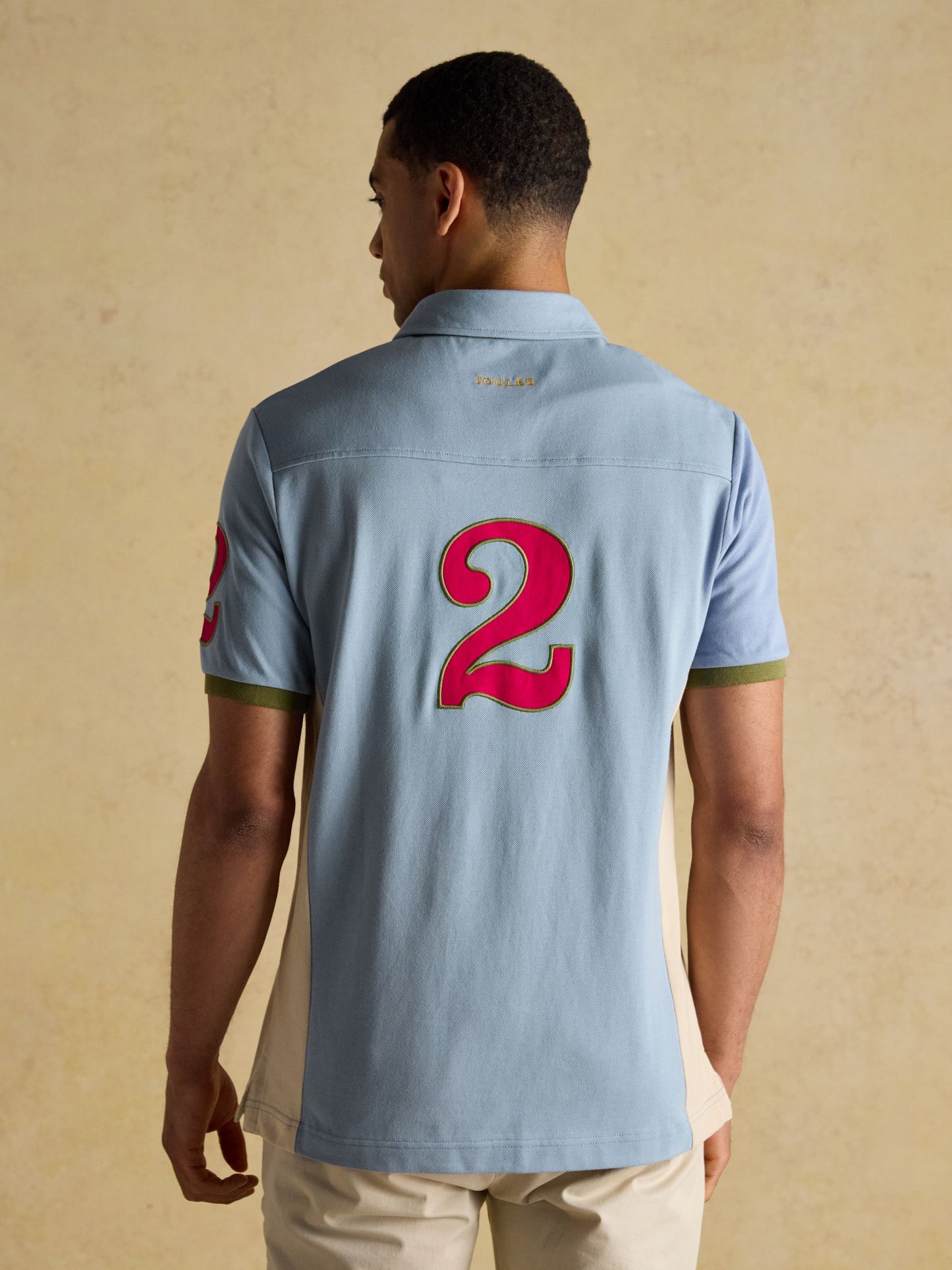 Embellished Blue/Ecru Classic Fit Cotton Polo Shirt