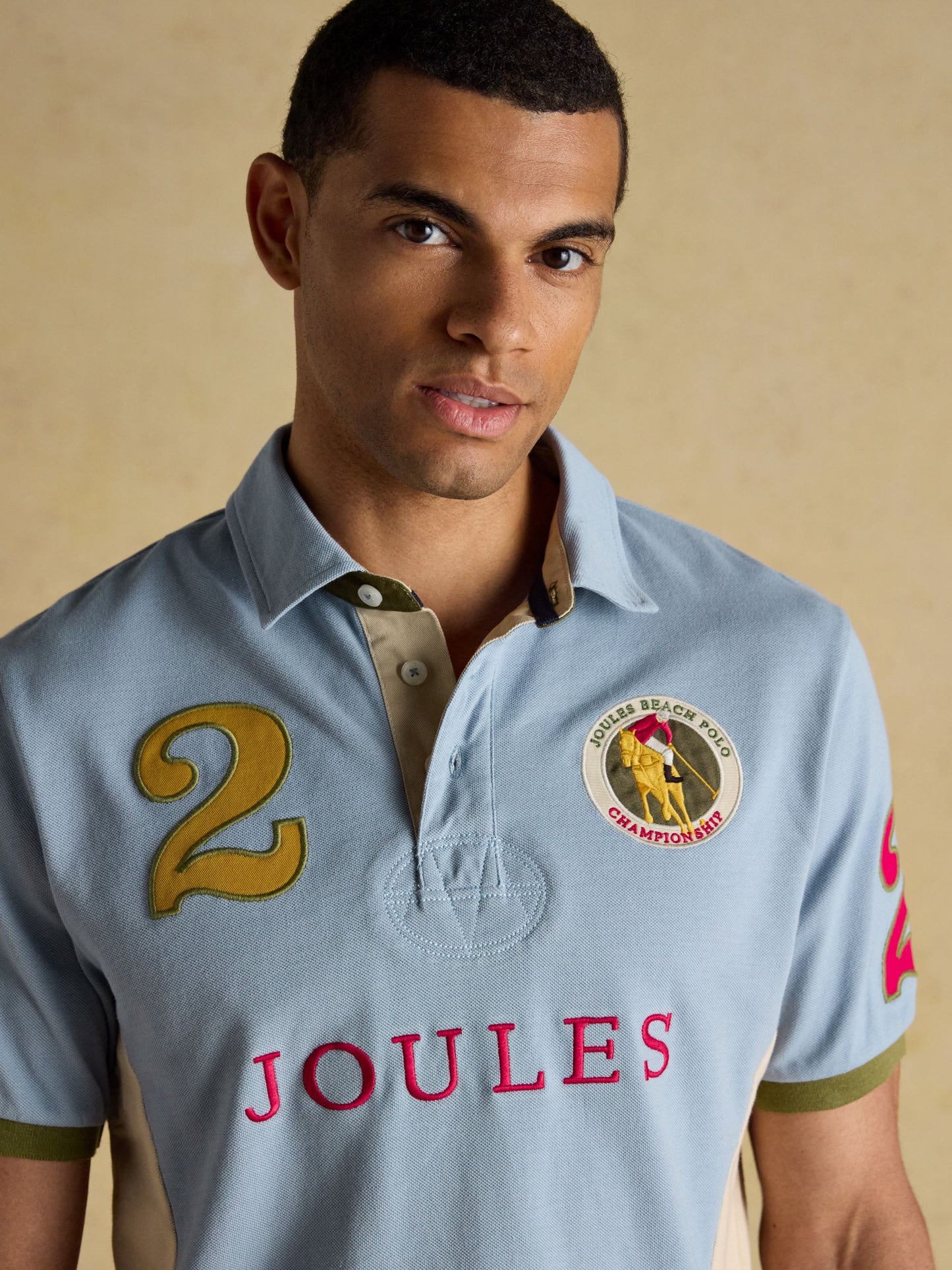 Embellished Blue/Ecru Classic Fit Cotton Polo Shirt