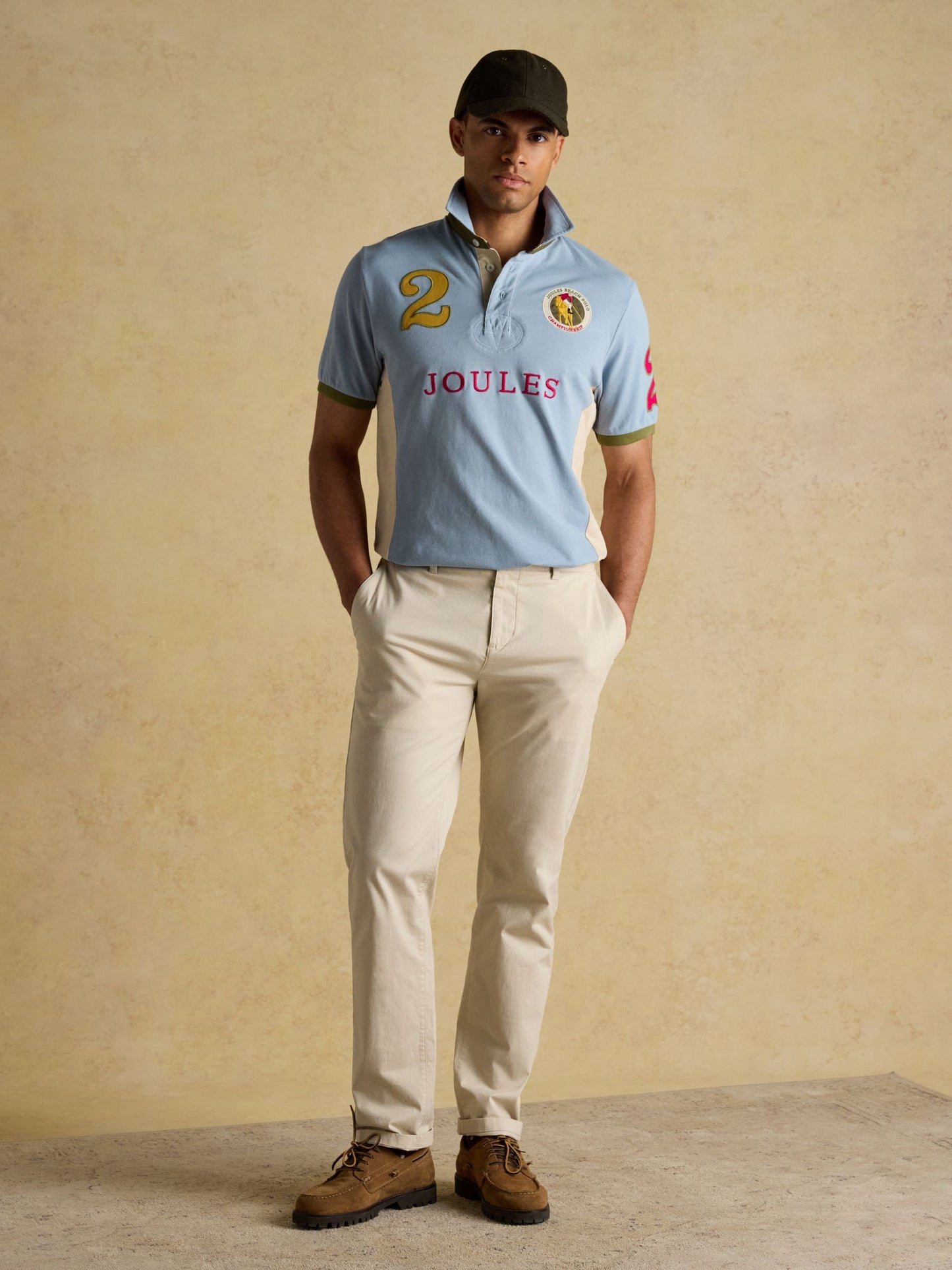 Embellished Blue/Ecru Classic Fit Cotton Polo Shirt