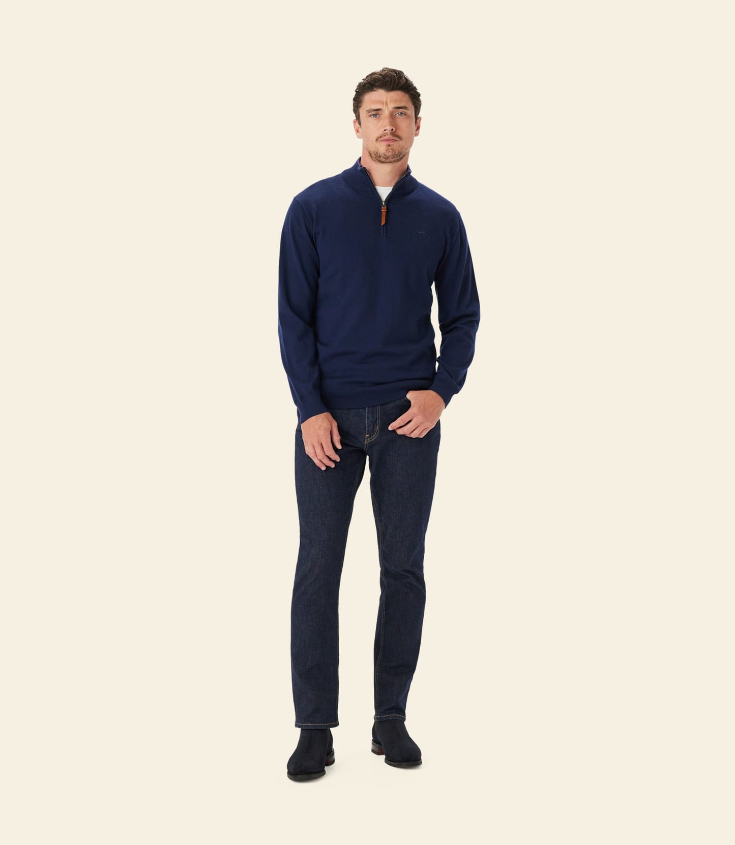 Ernest 1/4 zip merino knit navy