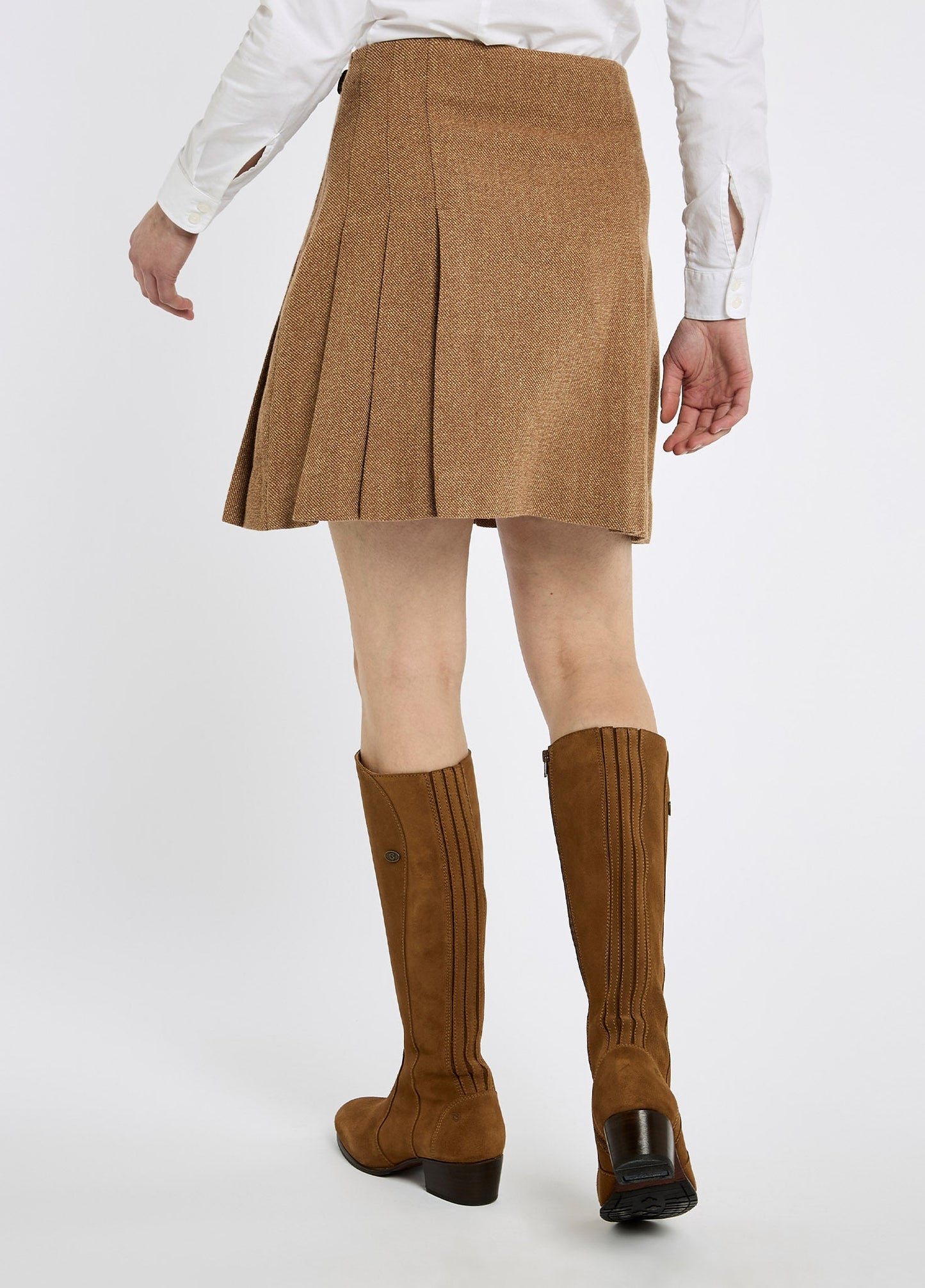 Hornbeam Women's pleated tweed skirt - Camel Twill