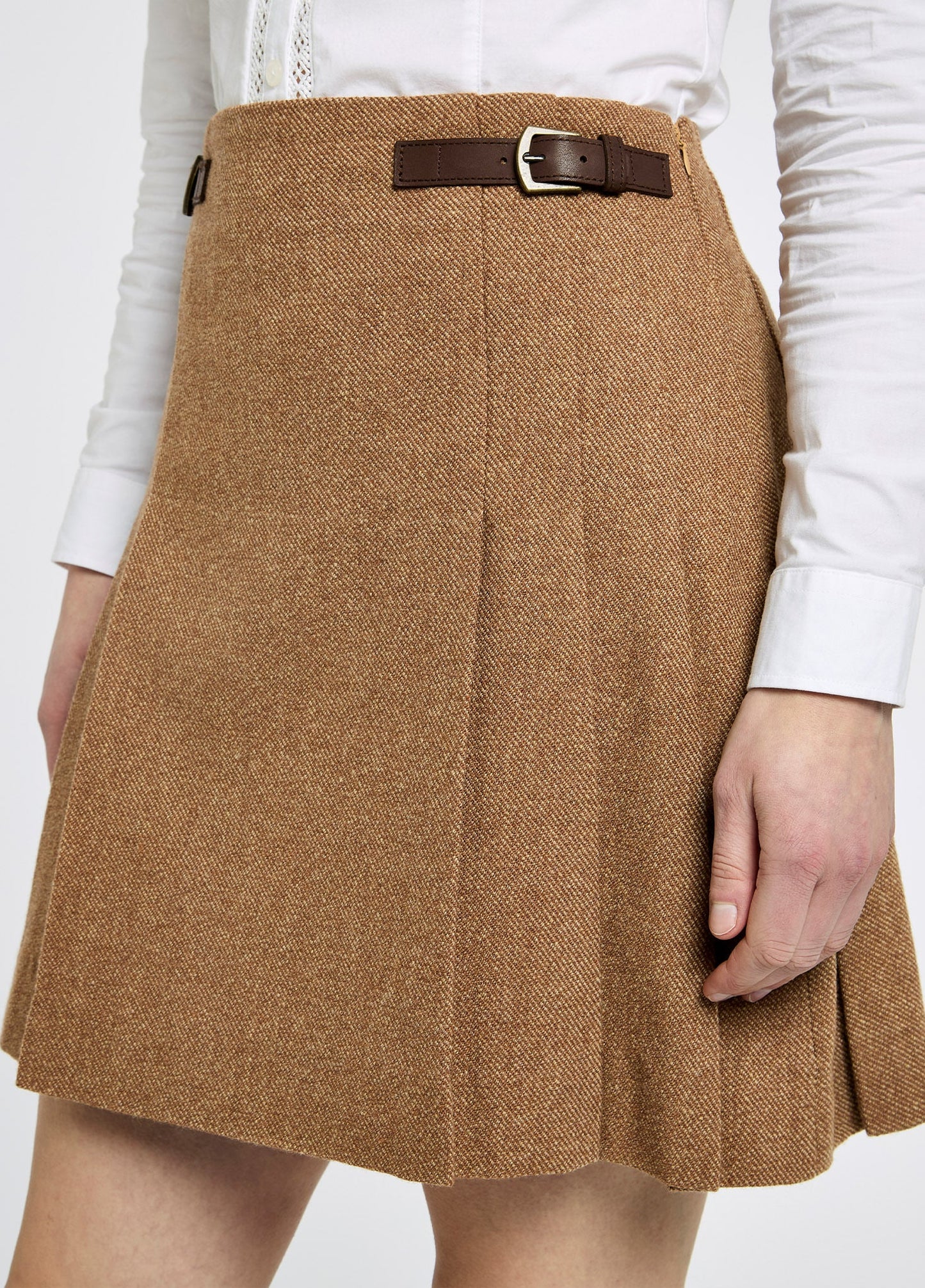 Hornbeam Women's pleated tweed skirt - Camel Twill