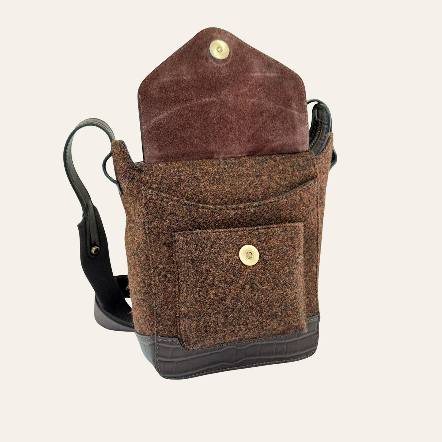 Hackthorn Dark Tweed & Croc Leather Crossbody Bag