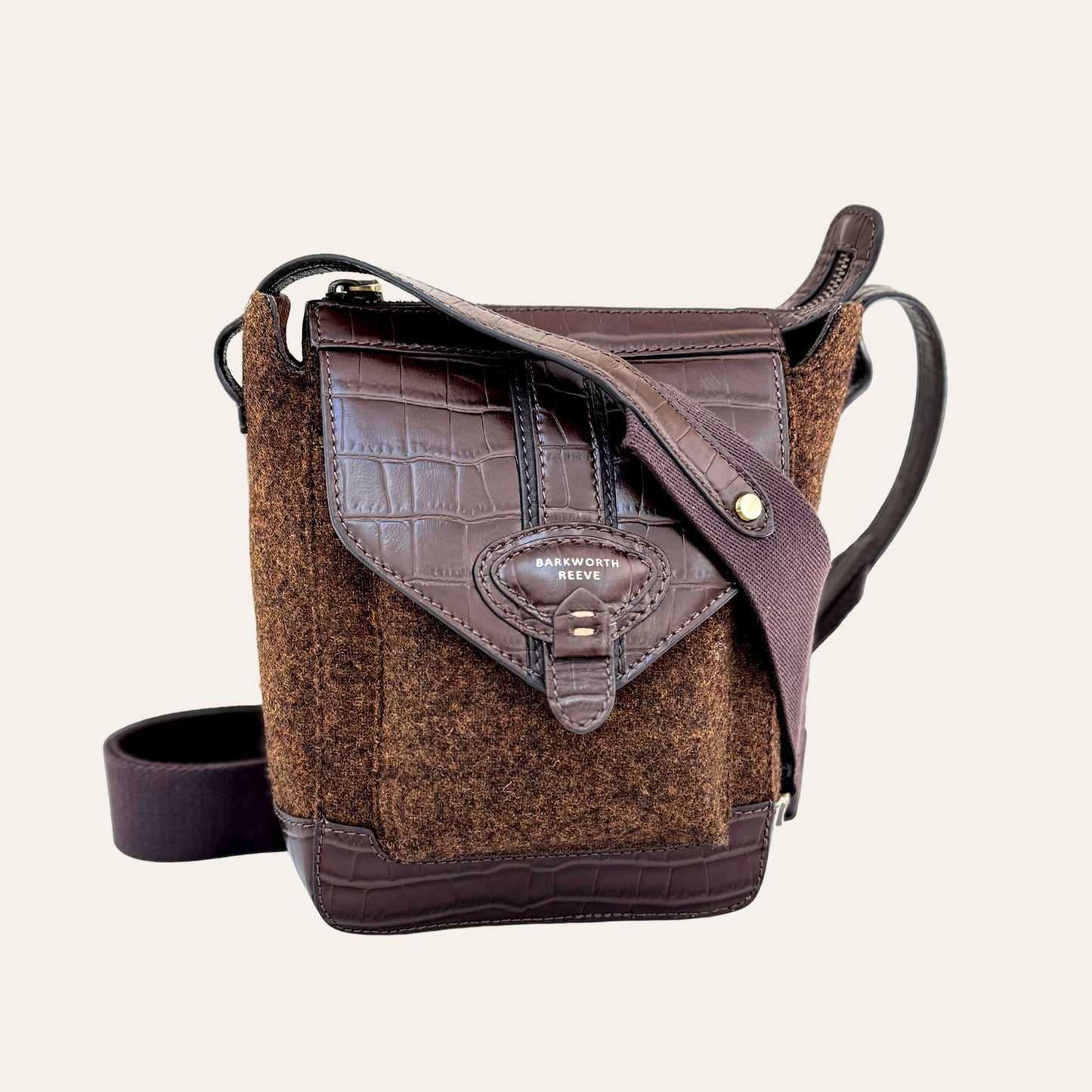 Hackthorn Dark Tweed & Croc Leather Crossbody Bag