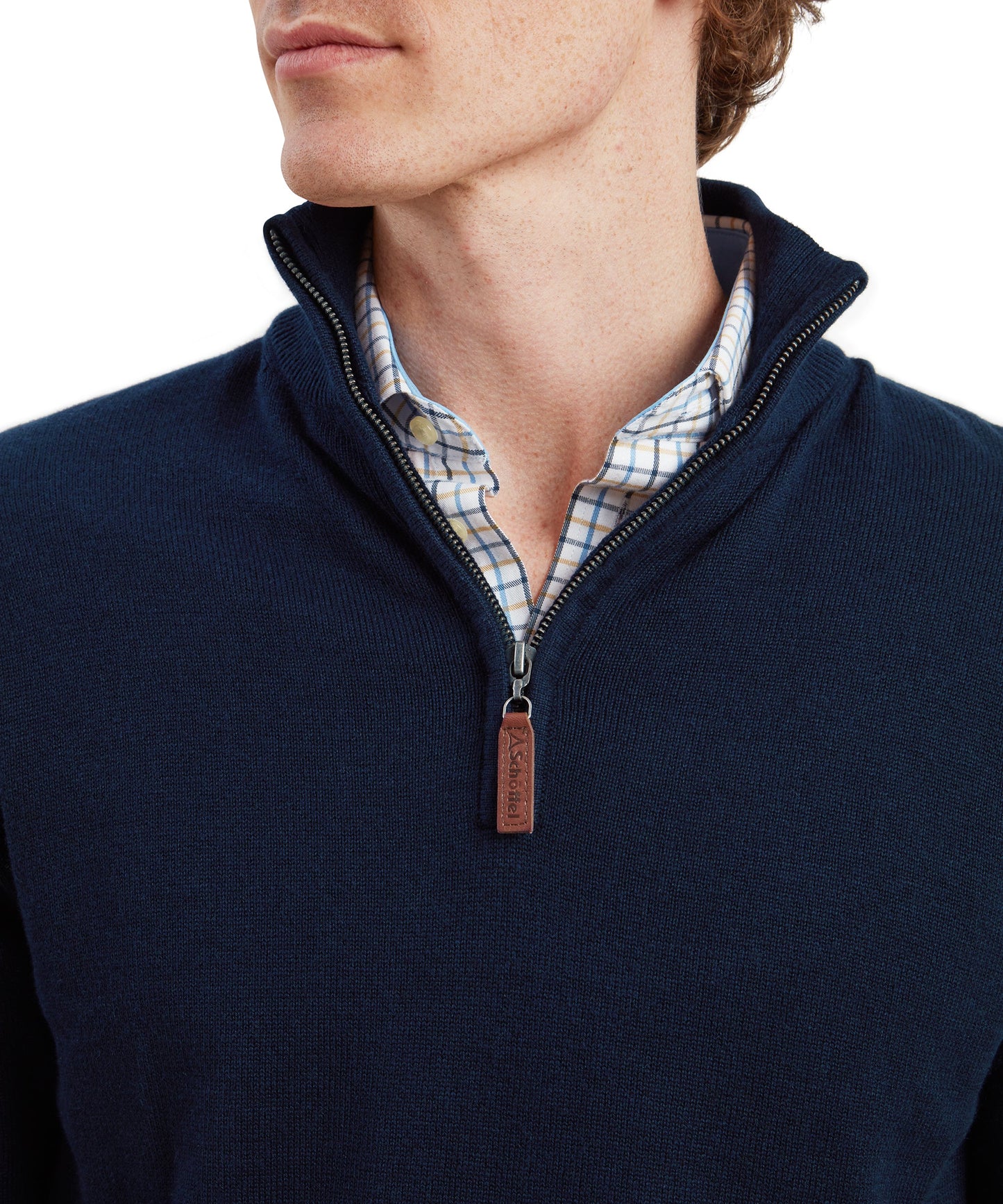 Calton Cotton Cashmere Quarter Zip Jumper Navy