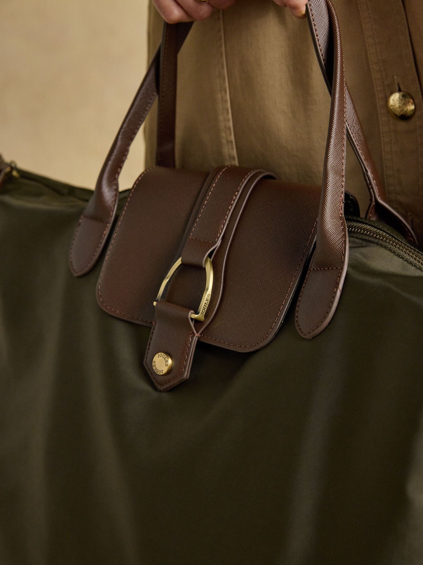 Edie Khaki Green Weekend Bag with Shoulder Strap