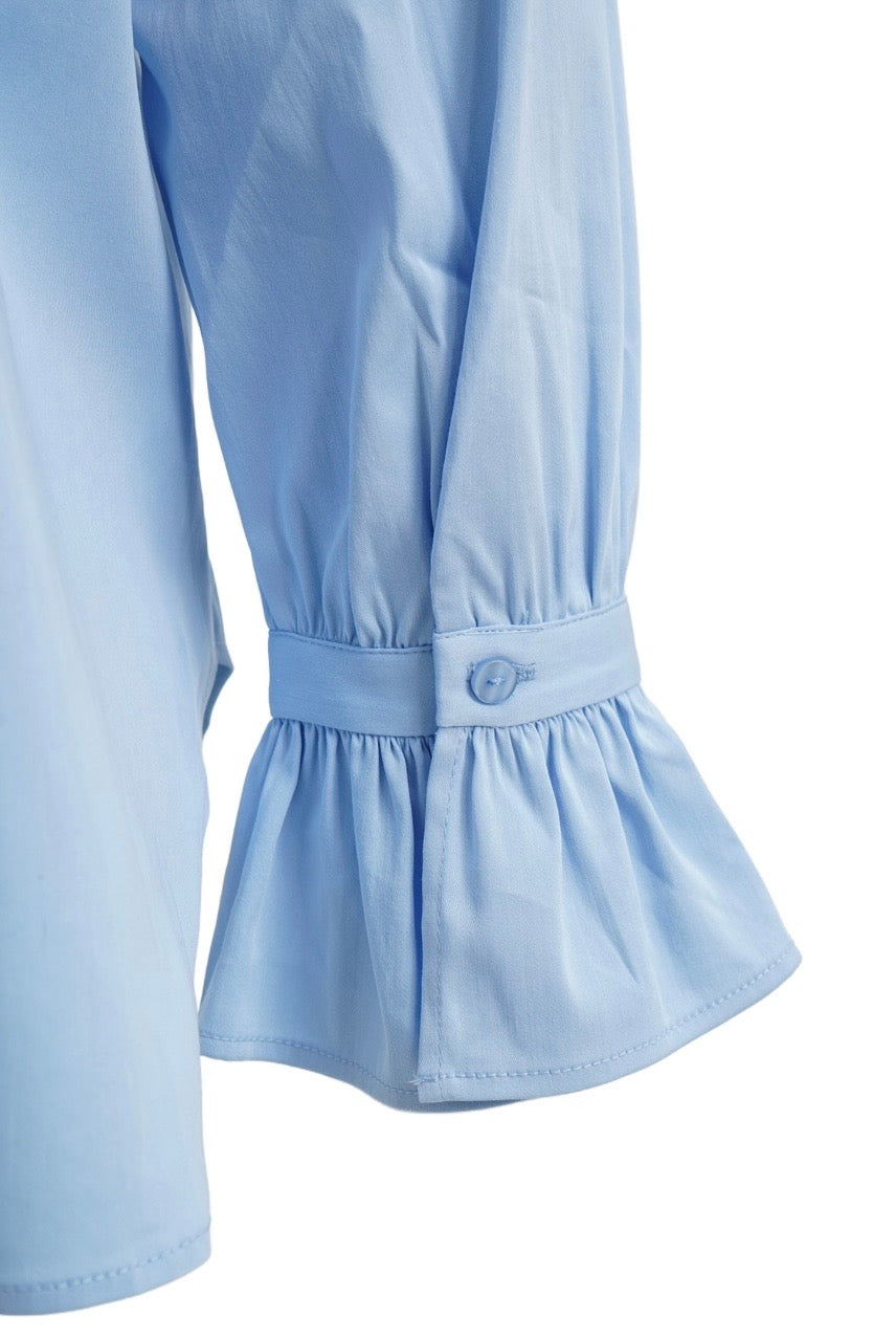 Blouse with Volant Cuff Light Blue