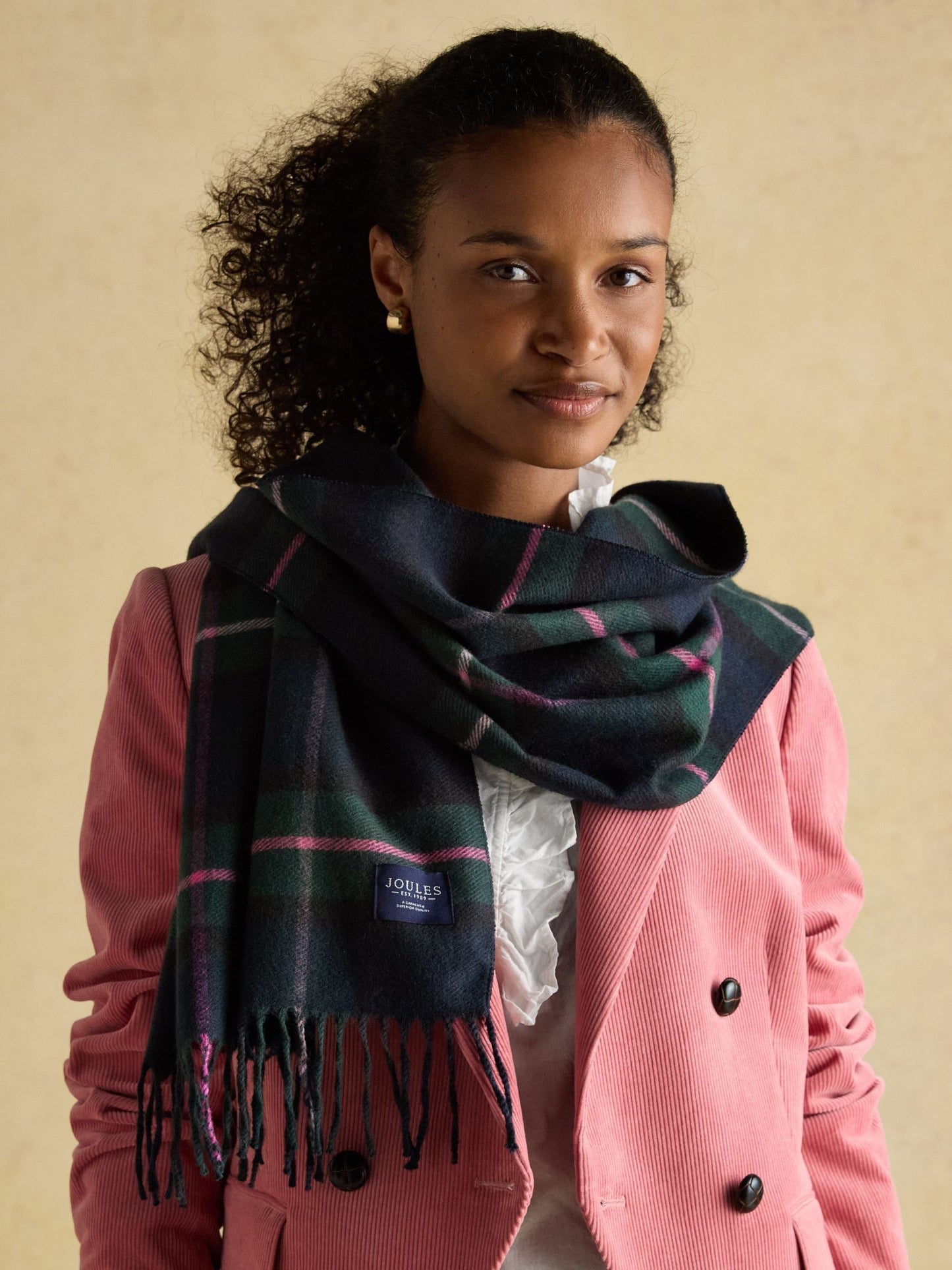 Langtree Navy / Pink Check Large Unisex Scarf