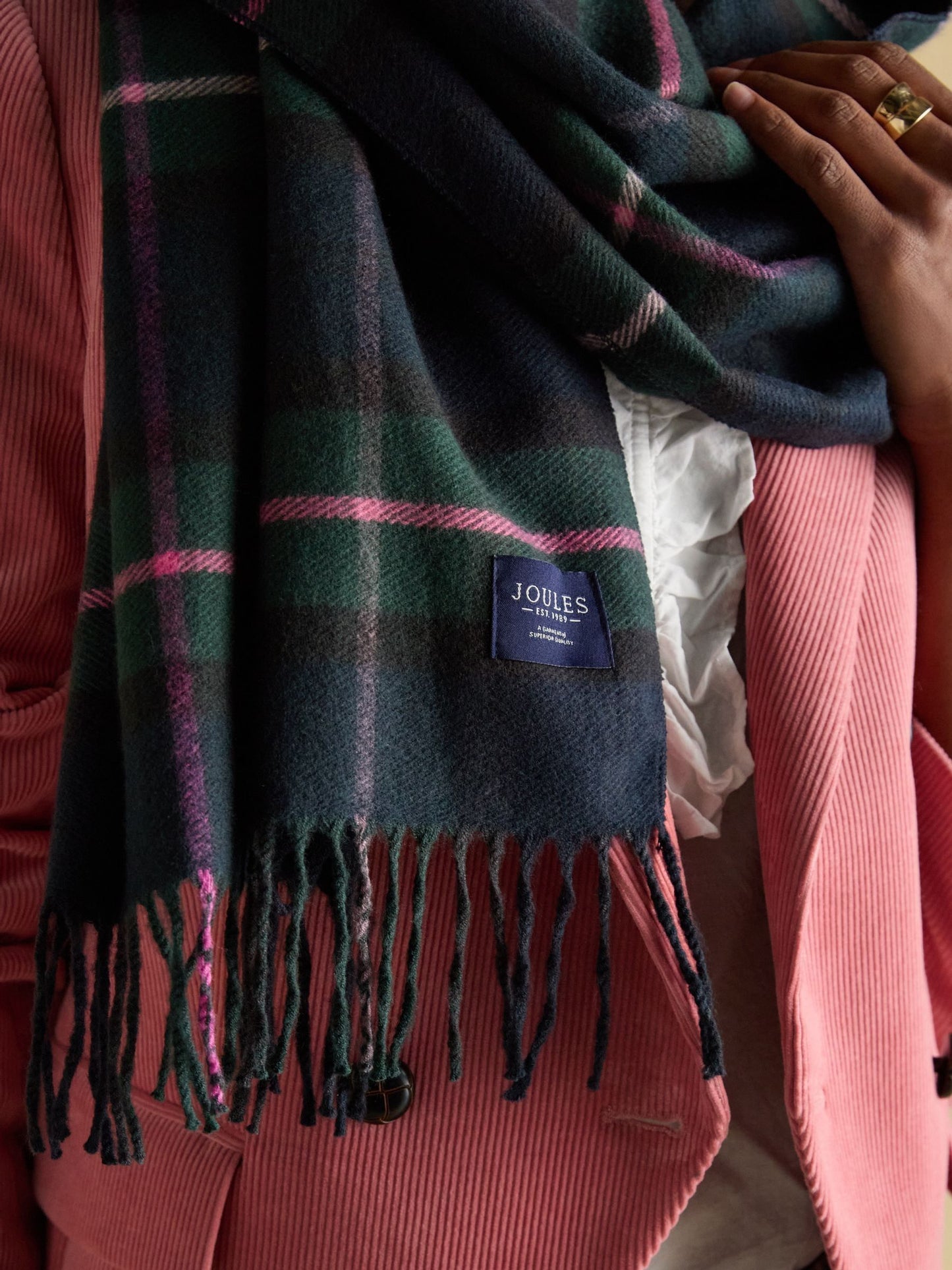 Langtree Navy / Pink Check Large Unisex Scarf