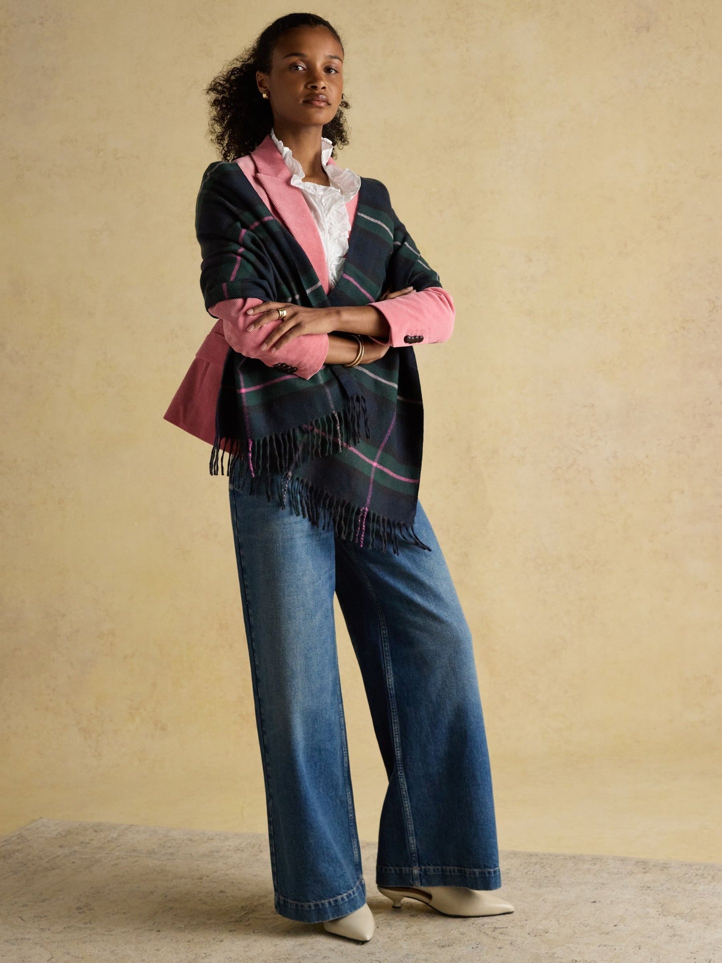Langtree Navy / Pink Check Large Unisex Scarf