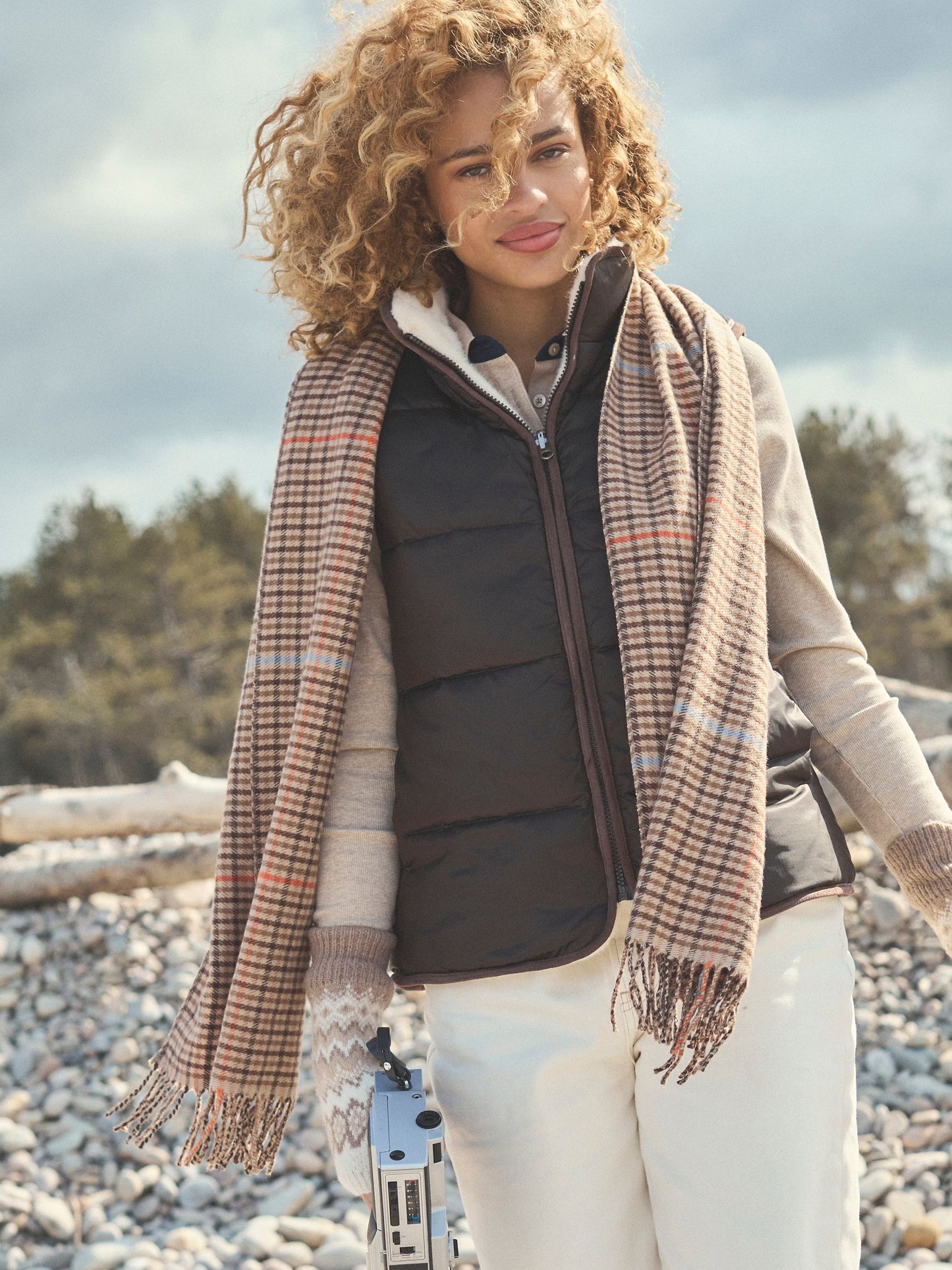 Langtree Brown Check Large Unisex Scarf