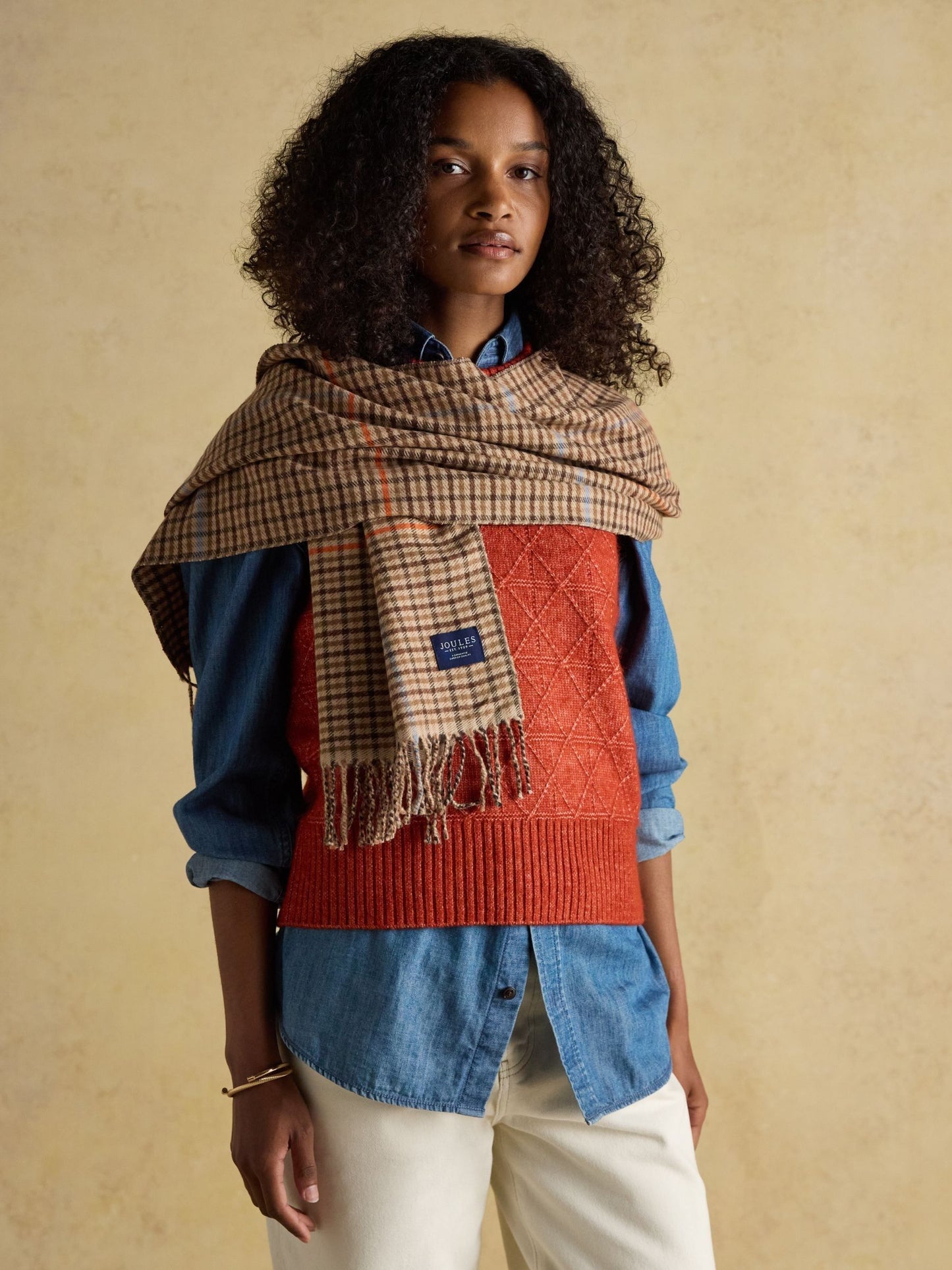 Langtree Brown Check Large Unisex Scarf