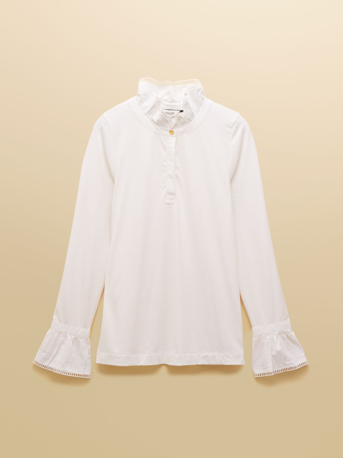 Kate White Long Sleeve Frilled Neck Top