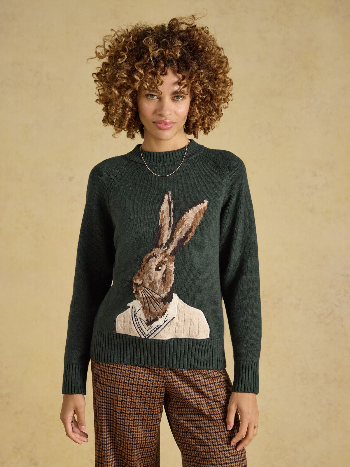 Hare Green Cotton Blend Crew Neck Knitted Jumper X