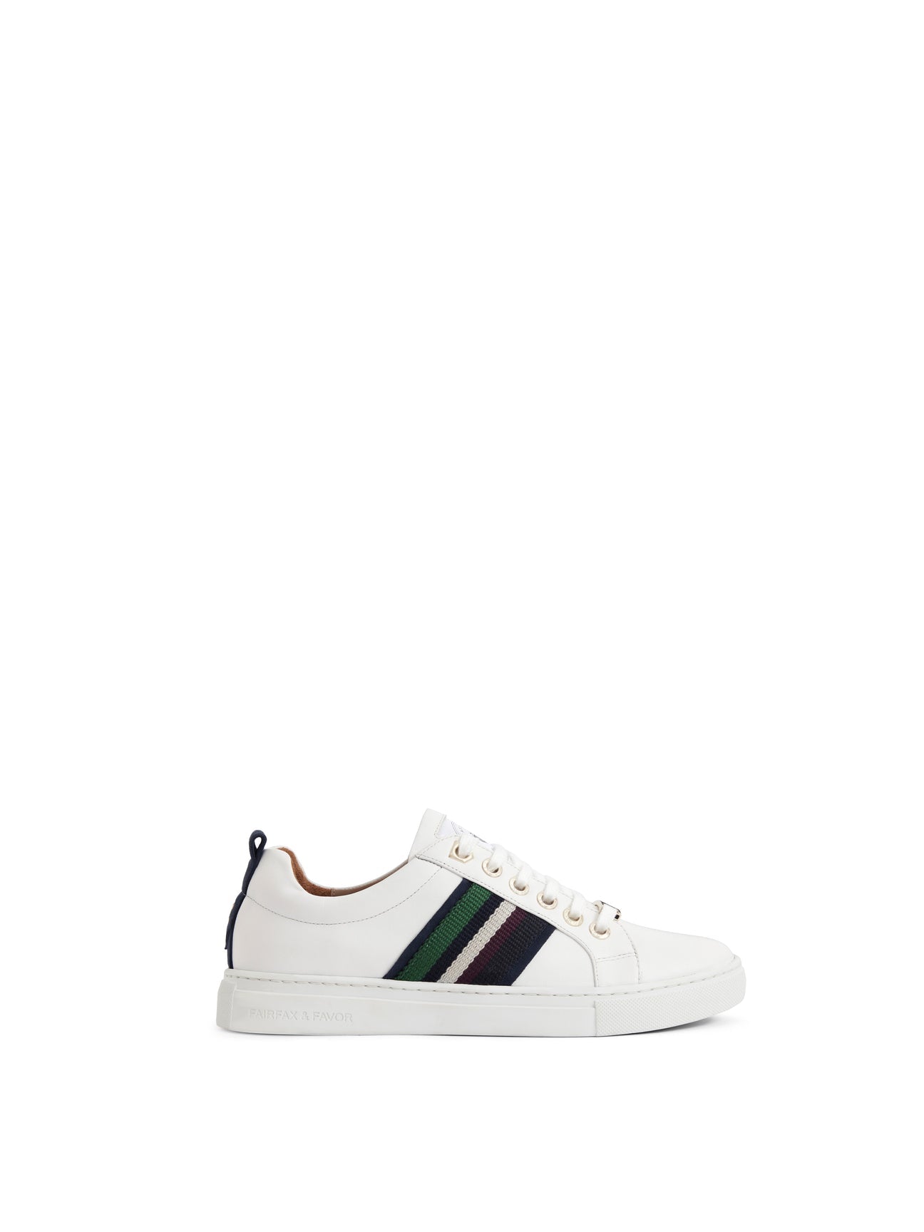 Boston Women’s Trainer - White Leather & Striped Webbing