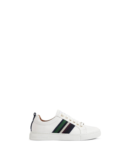 Boston Women’s Trainer - White Leather & Striped Webbing