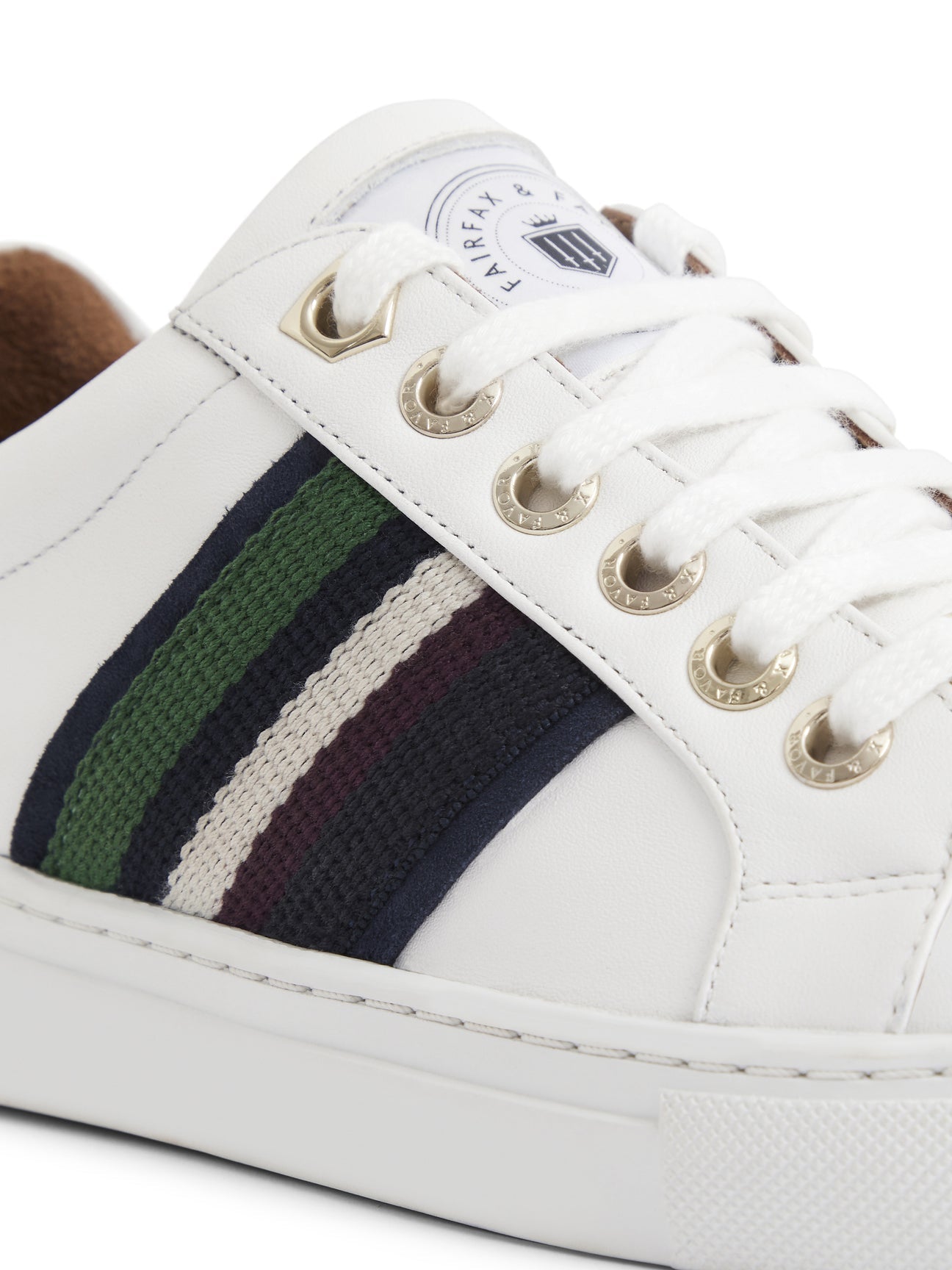 Boston Women’s Trainer - White Leather & Striped Webbing