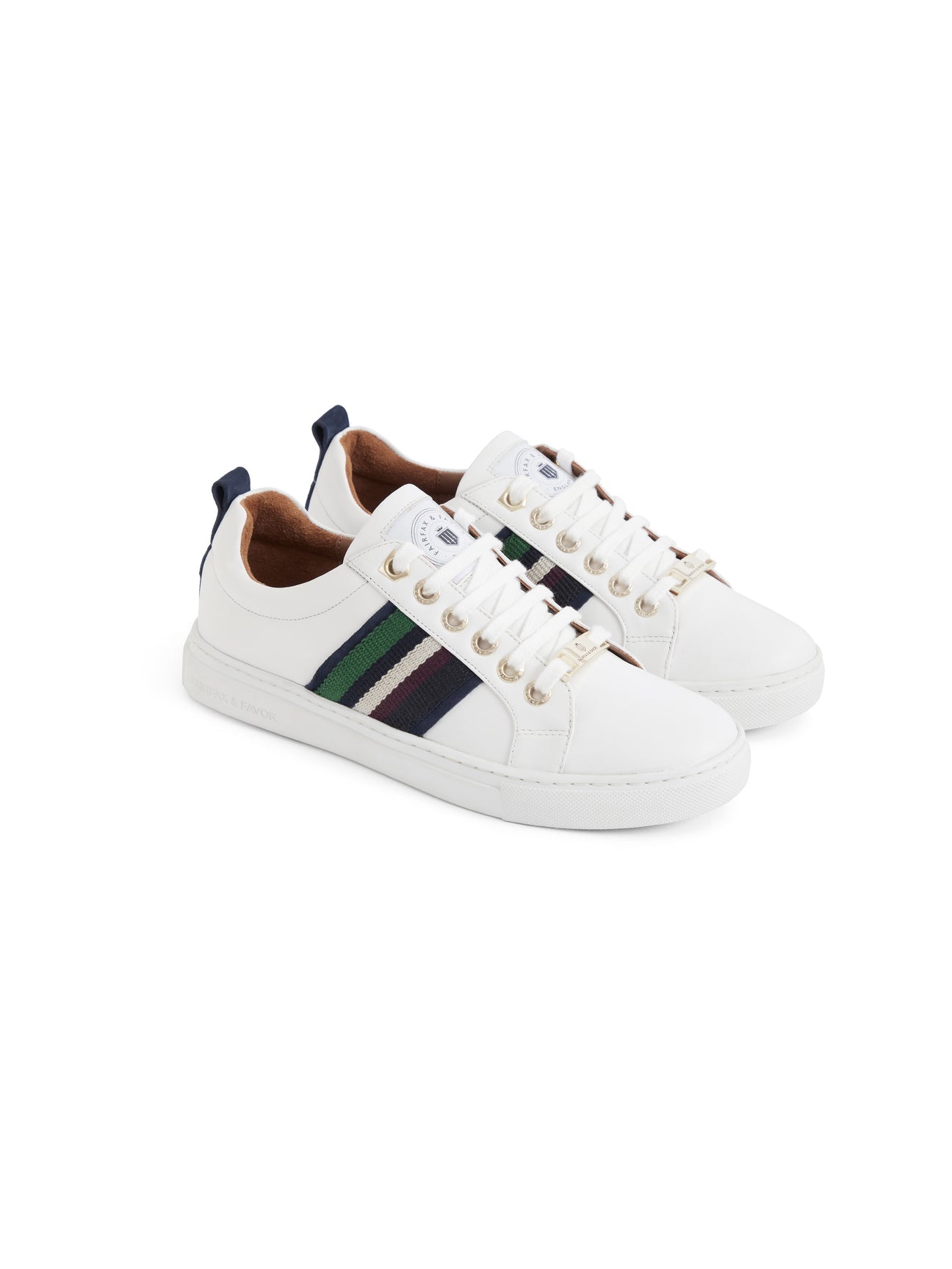 Boston Women’s Trainer - White Leather & Striped Webbing