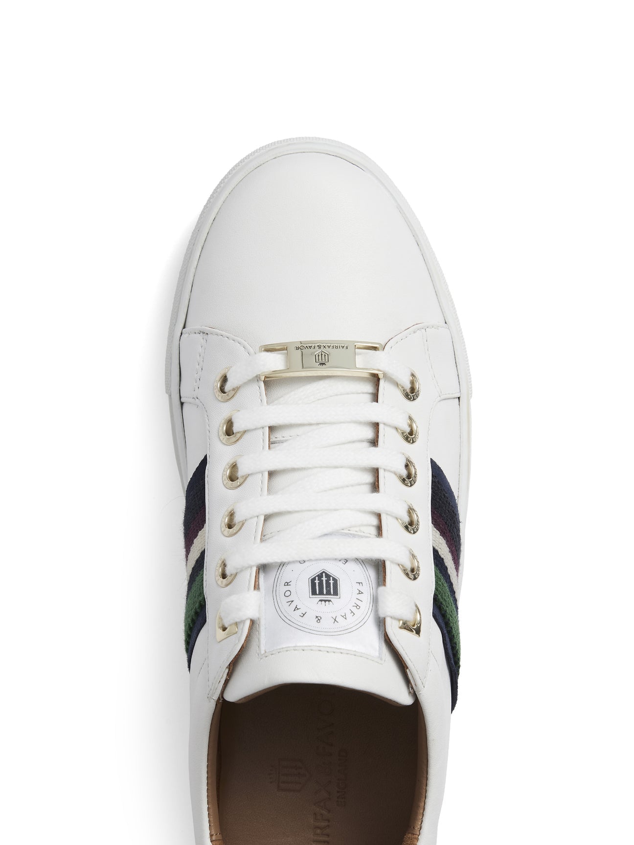 Boston Women’s Trainer - White Leather & Striped Webbing