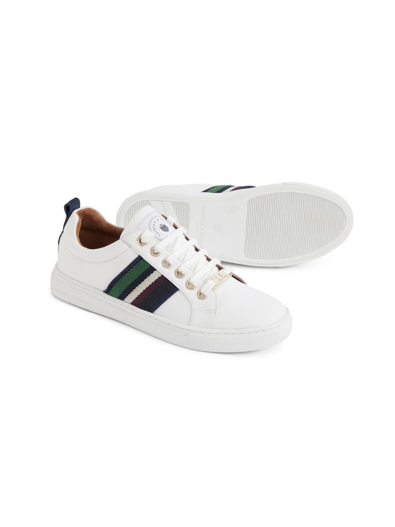Boston Women’s Trainer - White Leather & Striped Webbing
