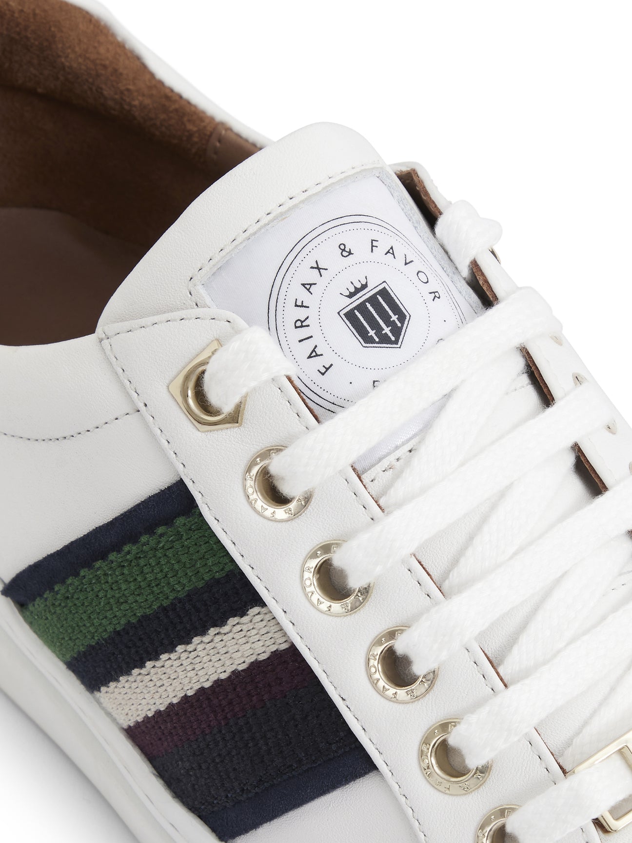 Boston Women’s Trainer - White Leather & Striped Webbing