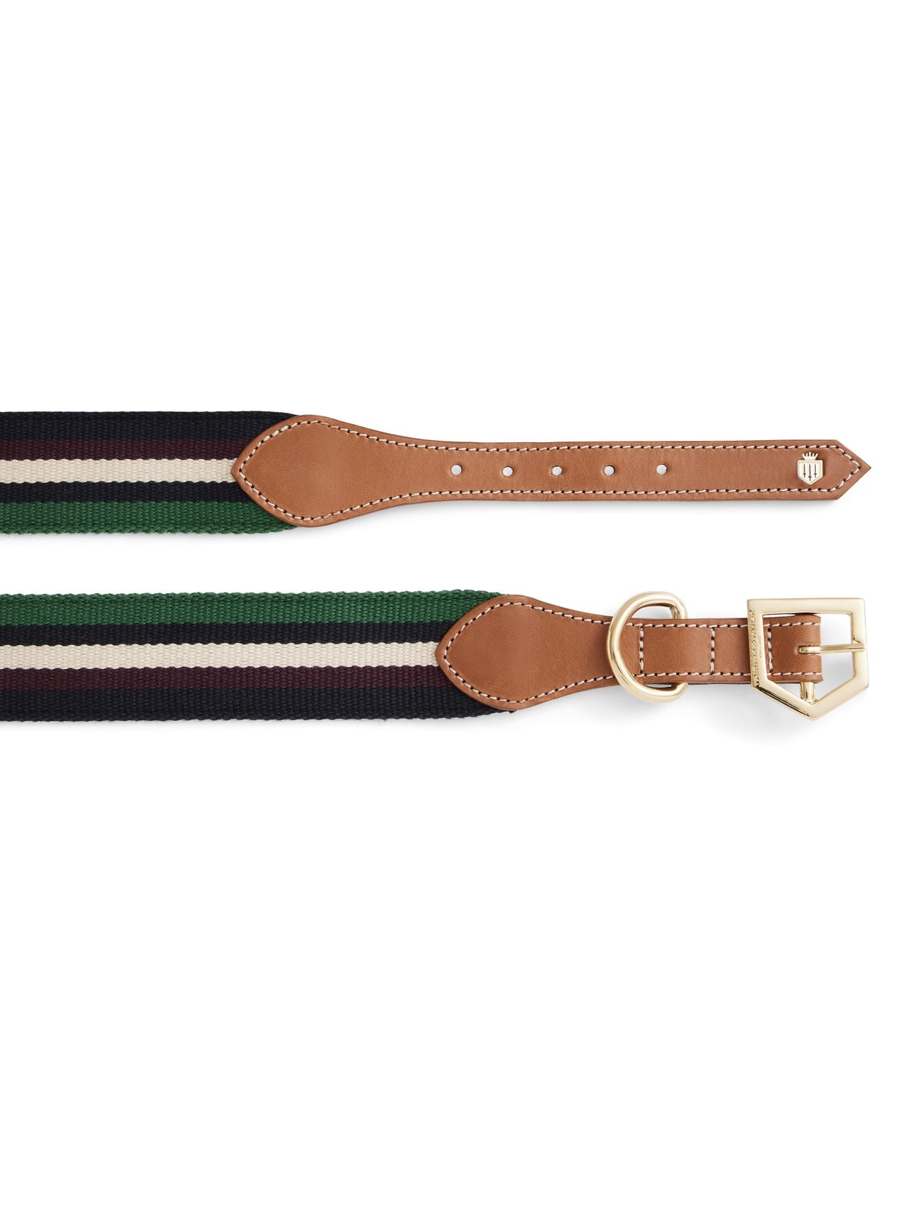 Boston Dog Collar - Tan Leather & Striped Webbing