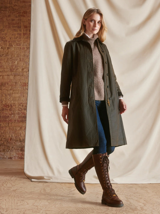 Edith Dark Khaki Waxed Coat