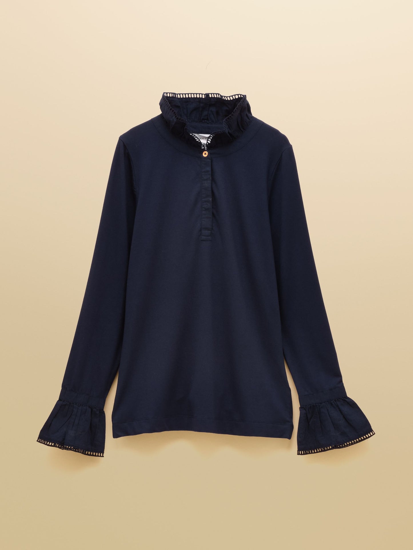 Kate Navy Long Sleeve Frilled Neck Top