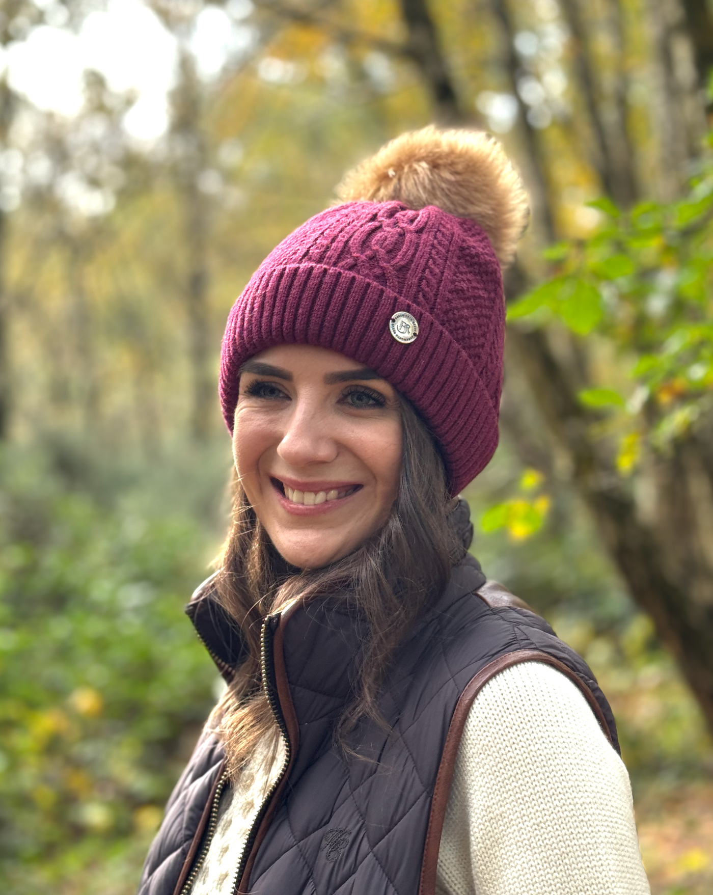 Knitted Bobble Hat Burgandy