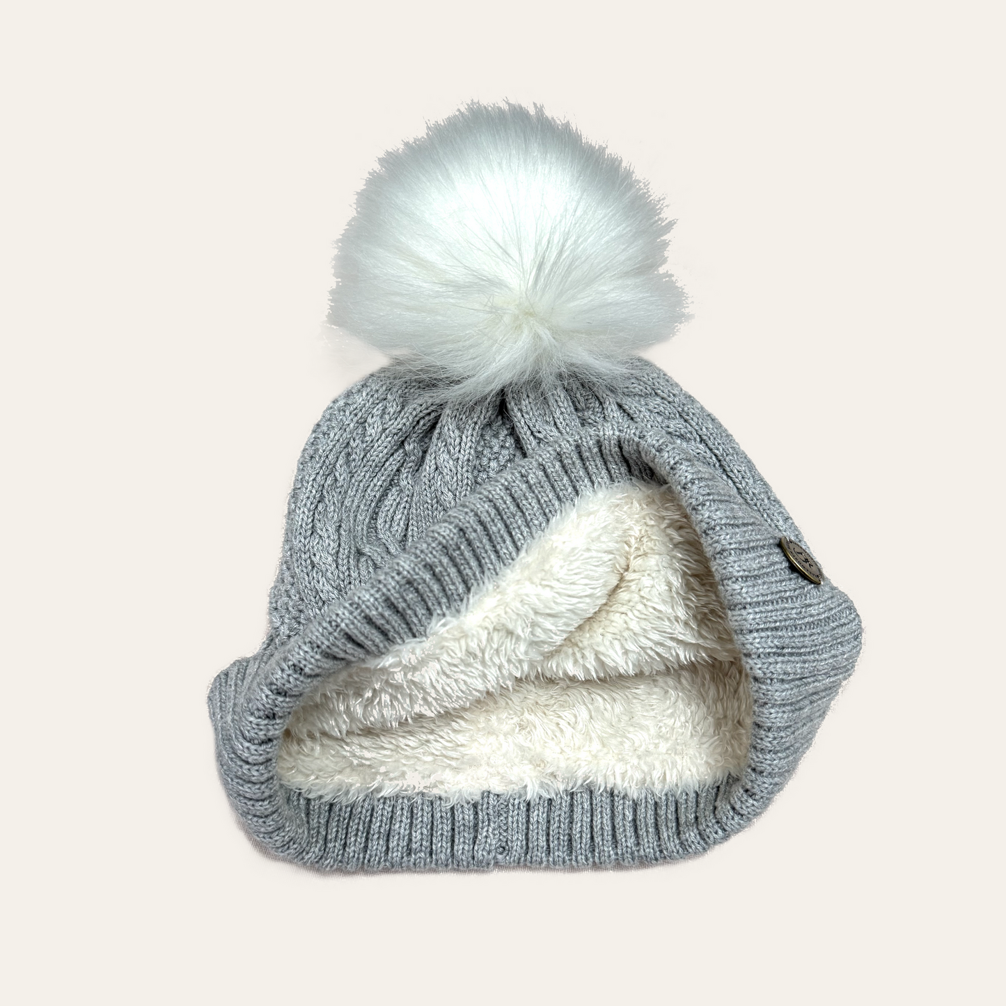 Knitted Bobble Hat Light Grey