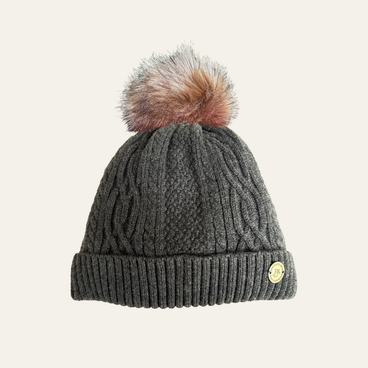 BR knitted bobble hat charcoal grey