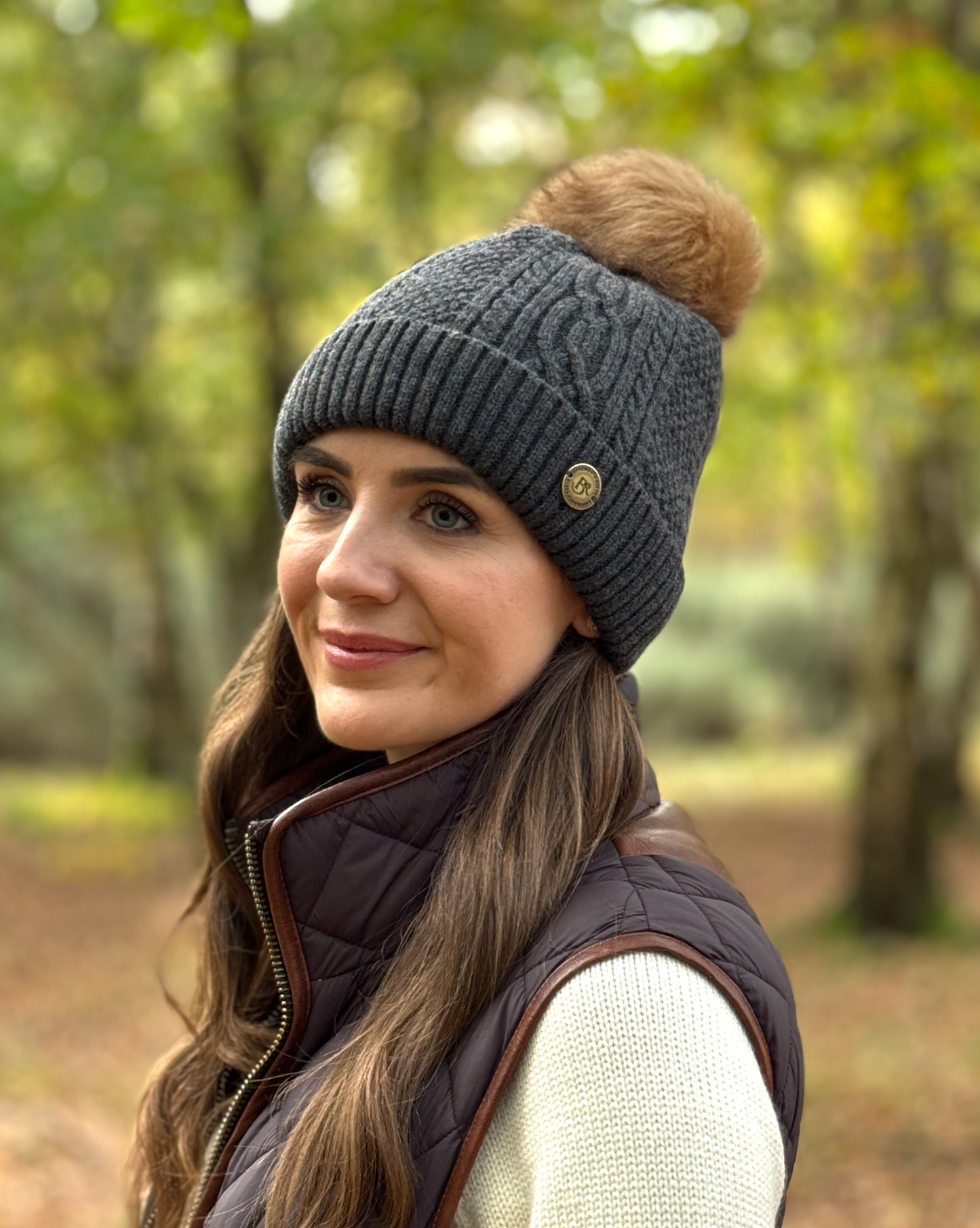 BR knitted bobble hat charcoal grey
